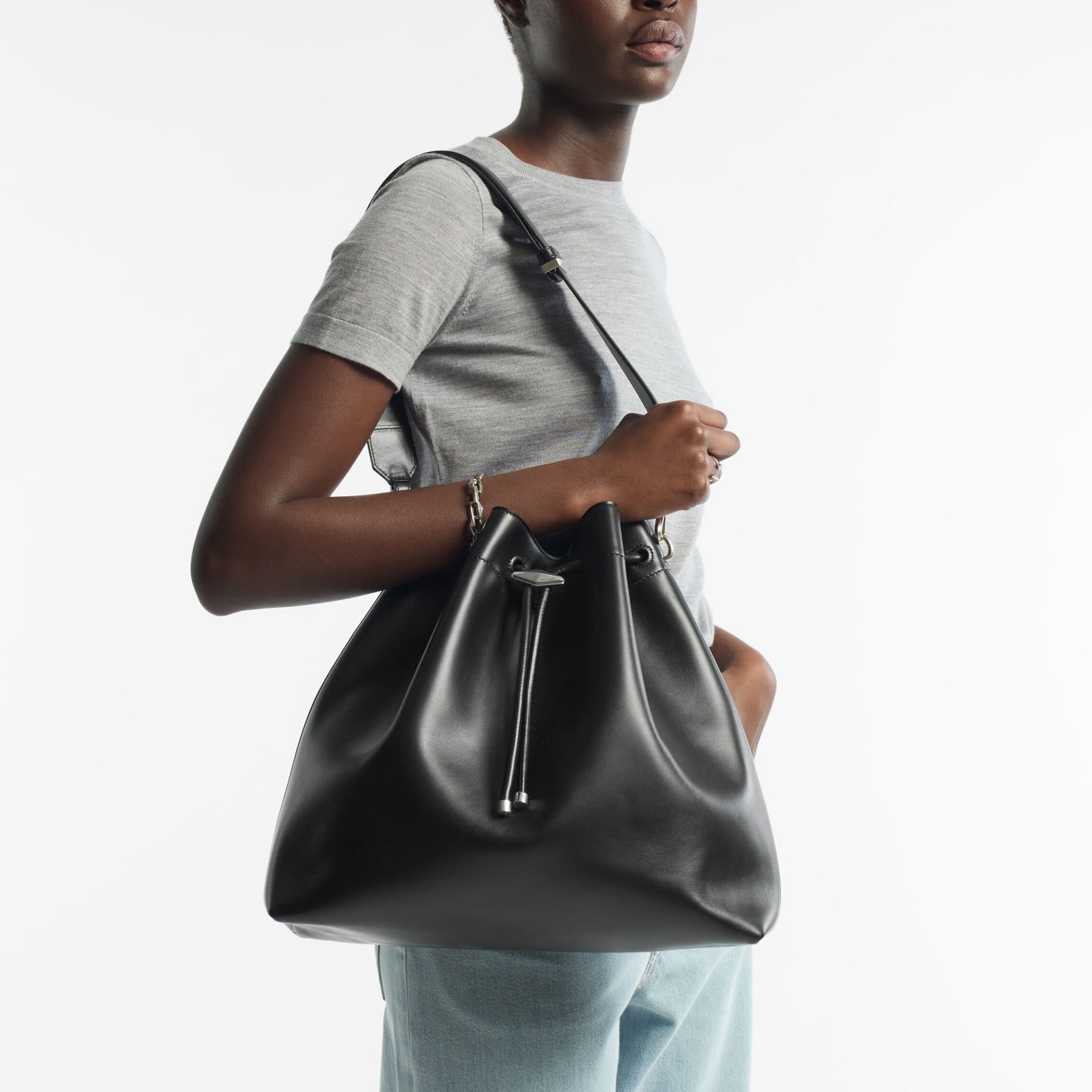 Cinch L Black Calf Leather Bag JIMMY CHOO