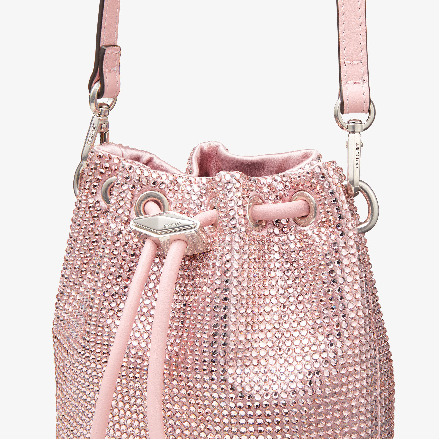 Cinch Mini | Rose Satin Crystal Mini Bag | JIMMY CHOO