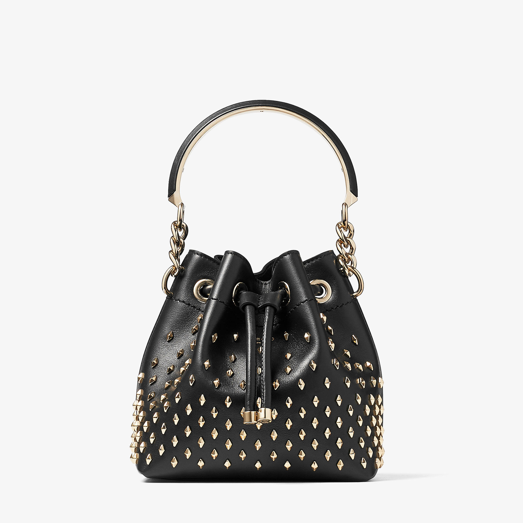 Bon Bon Bucket S Black Smooth Calf Leather Bucket Bag with Studs