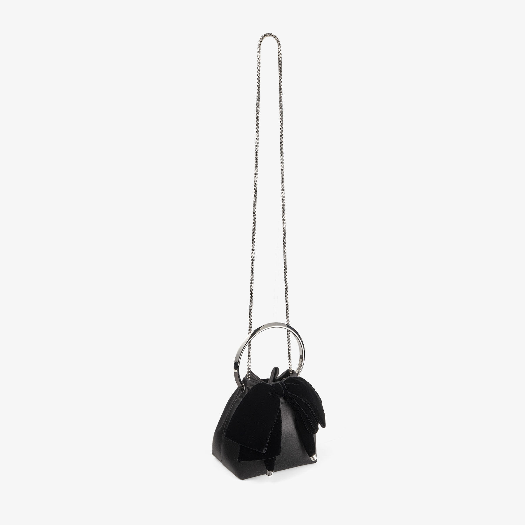 Bon Bon Black Satin Bucket Bag with Velvet Bow JIMMY CHOO