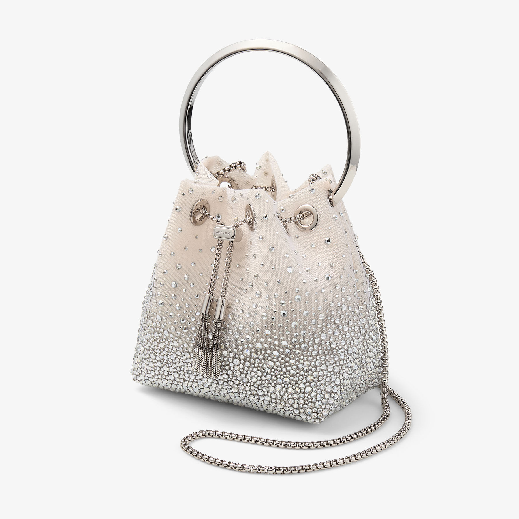 Bon Bon | White Crystal Mesh Handbag | New Collection | JIMMY CHOO
