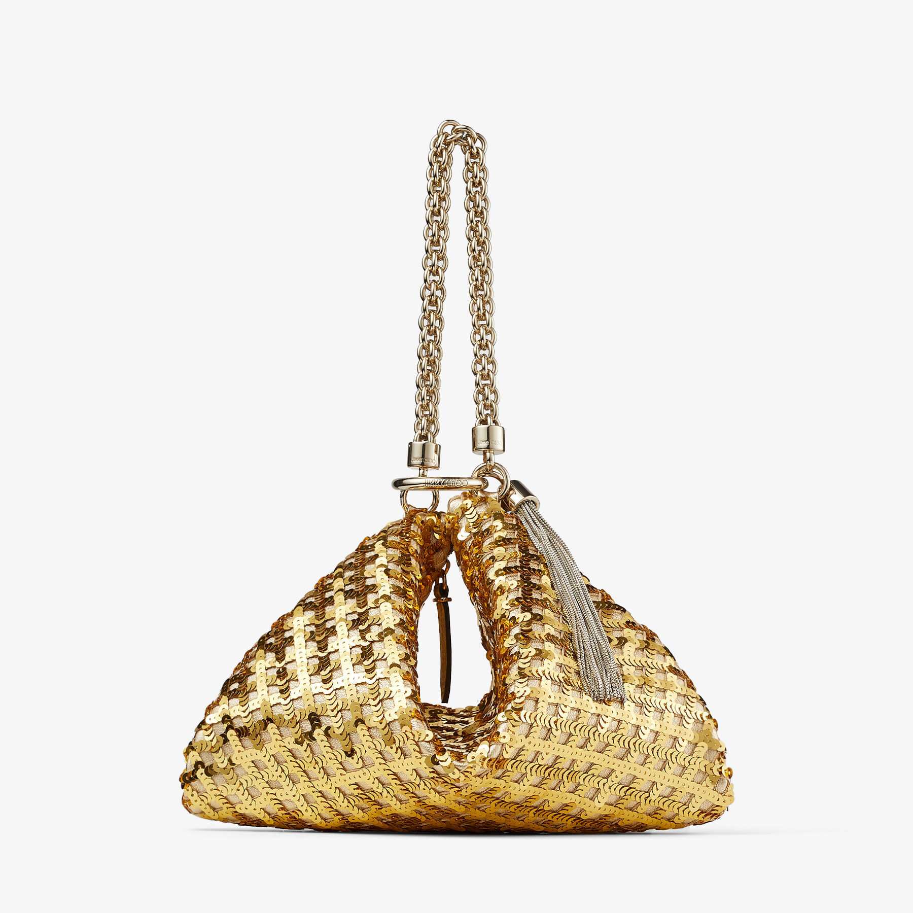 CALLIE | Gold Metallic Nappa Clutch with Sequin Mesh Embroidery 