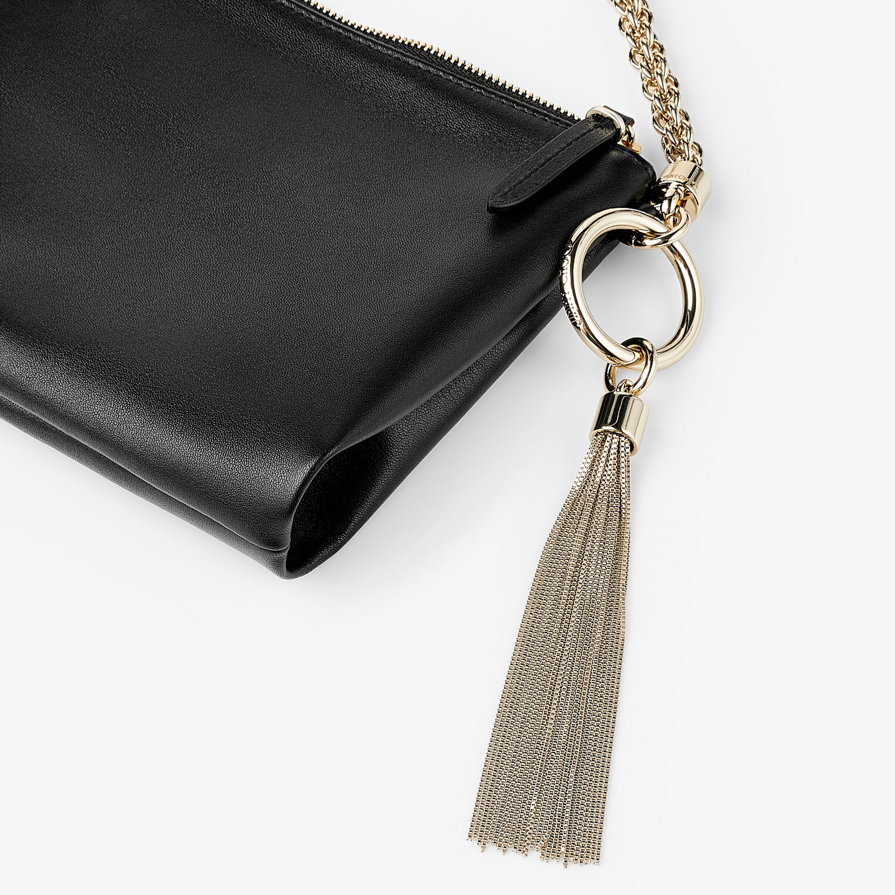 Black leather clutch bag with chain store