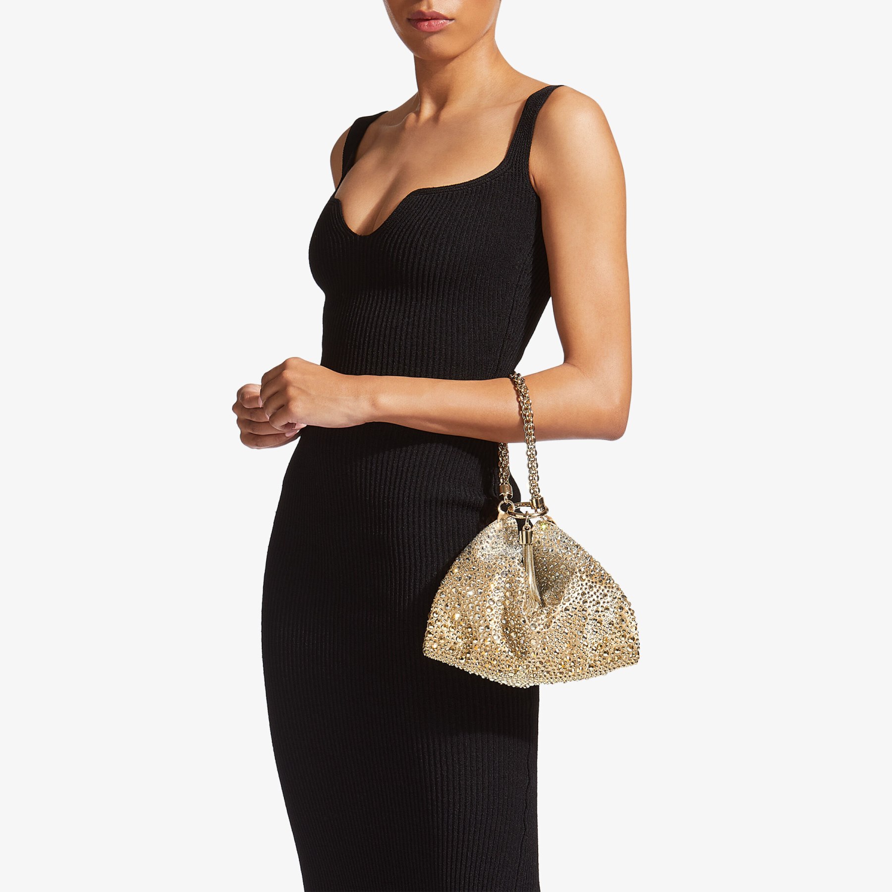 Gold Satin Bag with Degradecrystals CALLIE JIMMY CHOO