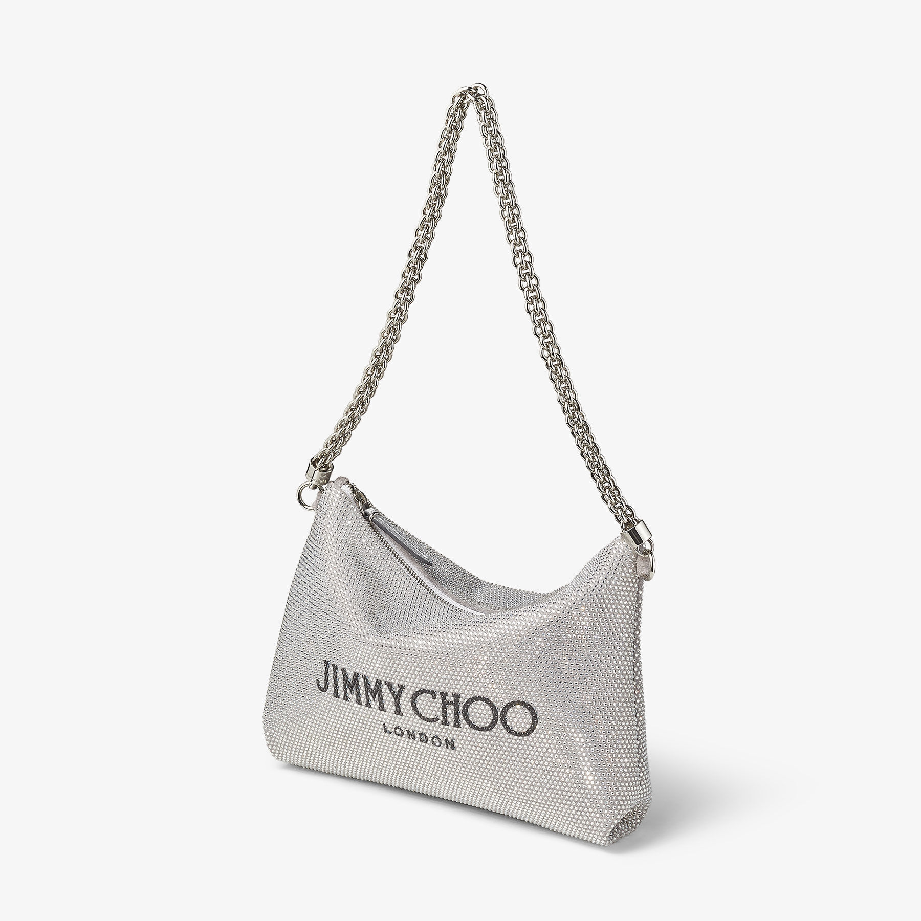 CALLIE SHOULDER Silver Suede Shoulder Bag with Crystals Summer