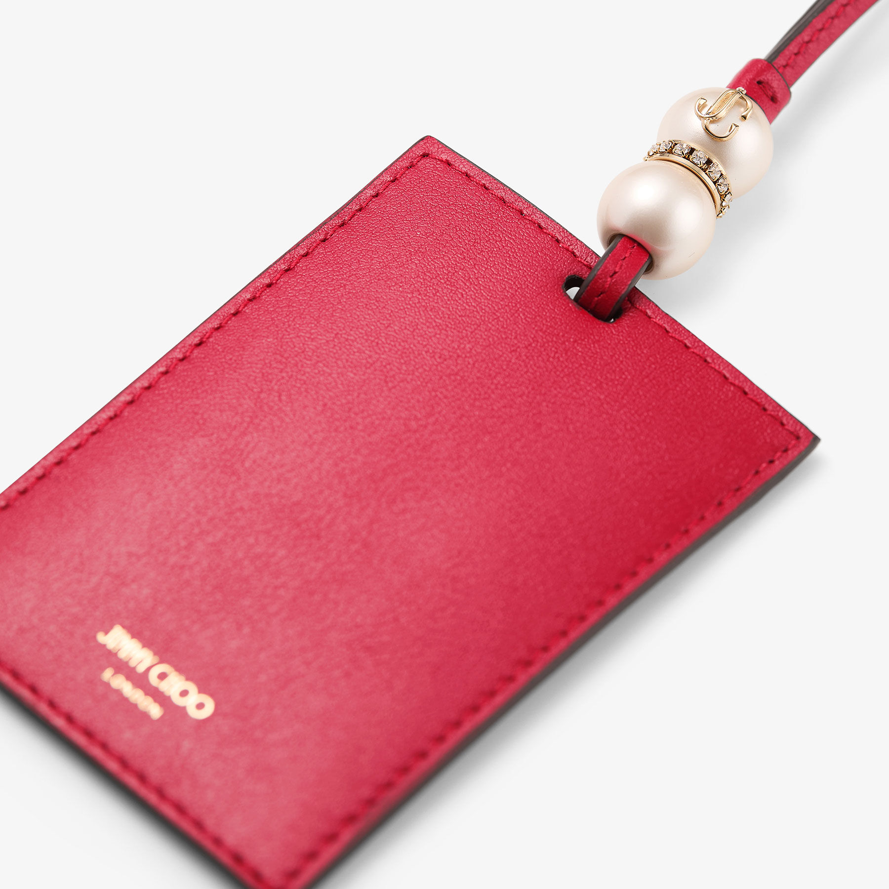 Cardholder With Spheres | Ruby Red Leather Card Holder | JIMMY CHOO
