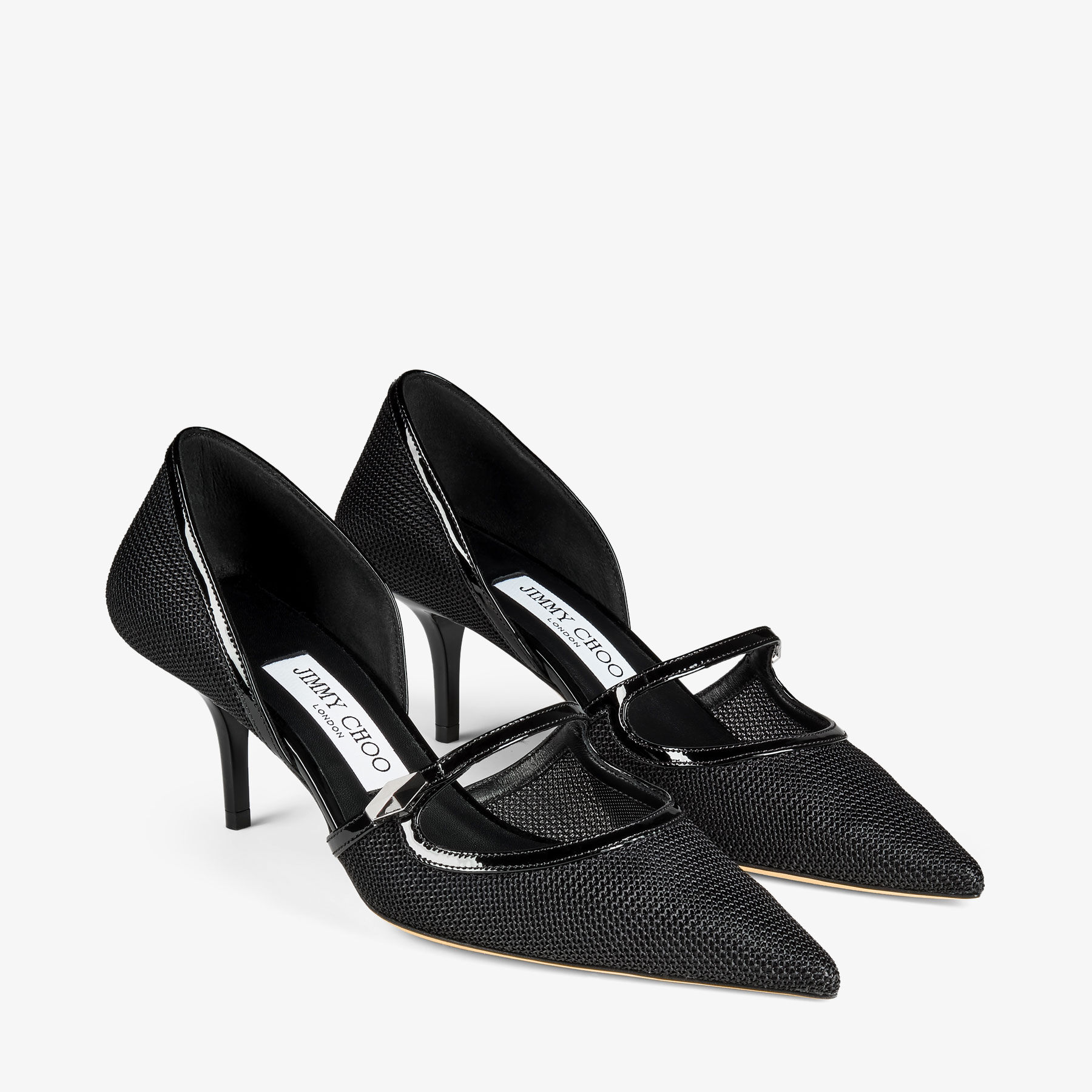 Carolyn 60 Decollete nere in pelle verniciata e mesh JIMMY CHOO