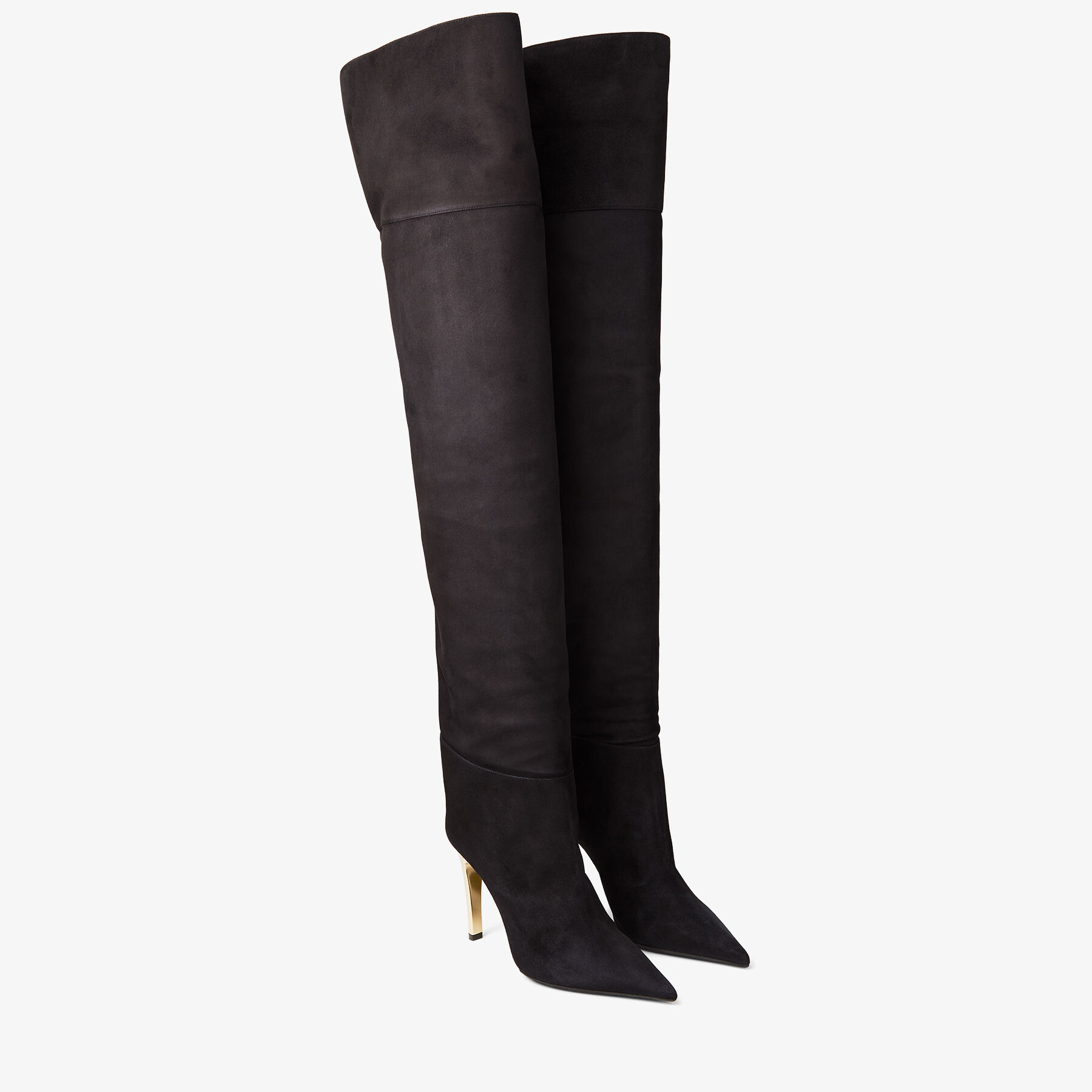 Black Suede Over the knee Boots with Gold Heel CIERRA OTK 100
