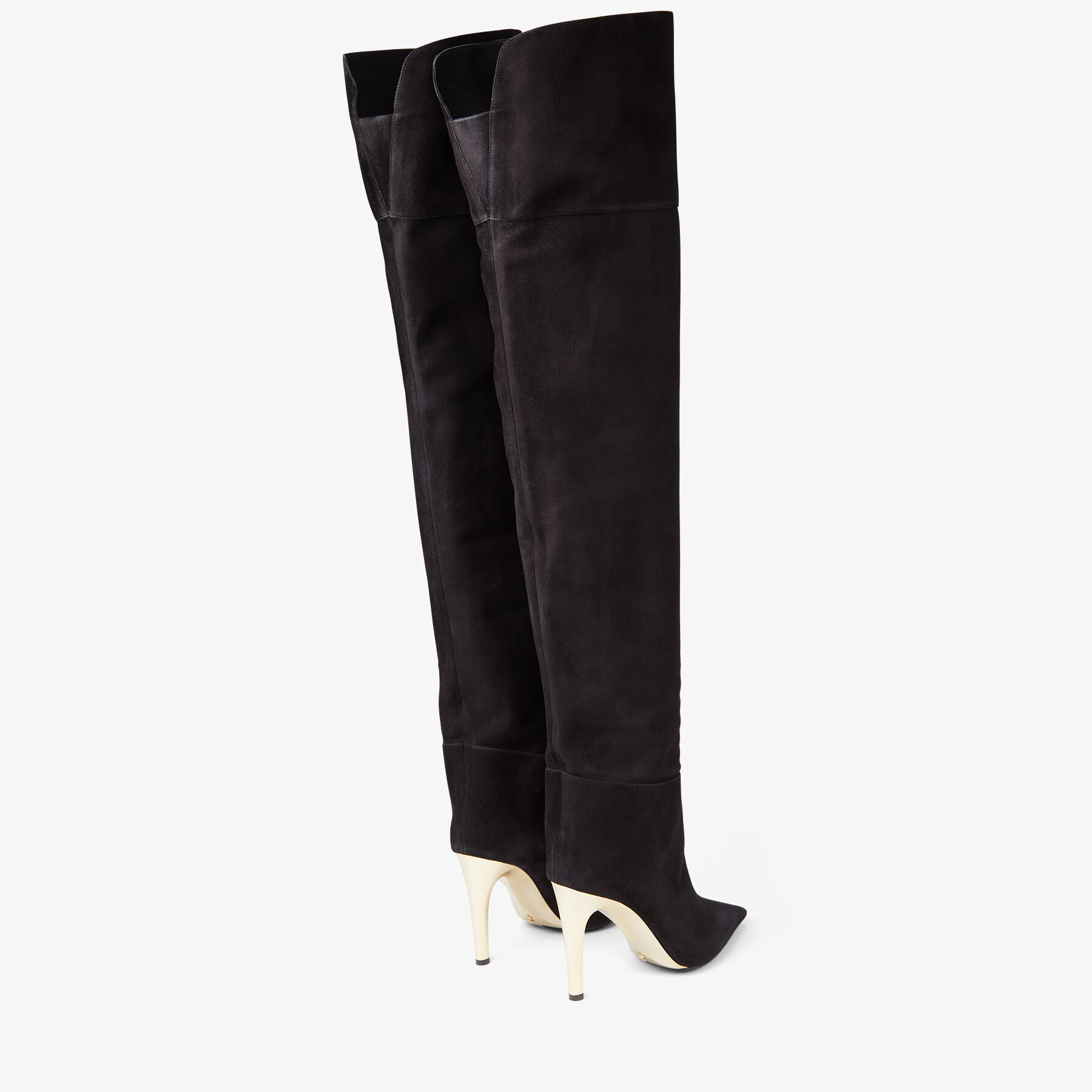 Black Suede Over the knee Boots with Gold Heel CIERRA OTK 100