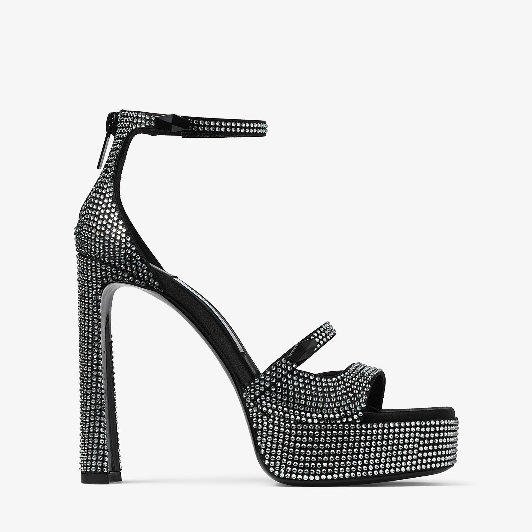 Claressa Platform 125 Black Satin Crystal Platform Sandals JIMMY CHOO