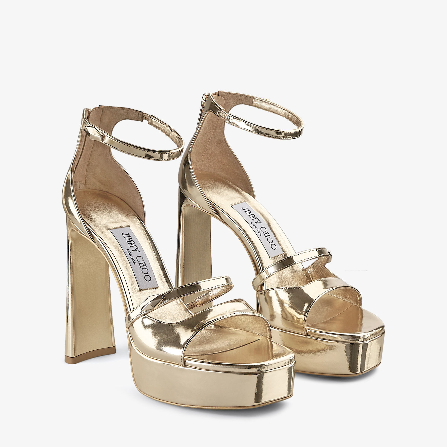 Claressa Platform 125 Gold Liquid Metal Leather Platform Sandals Jimmy Choo