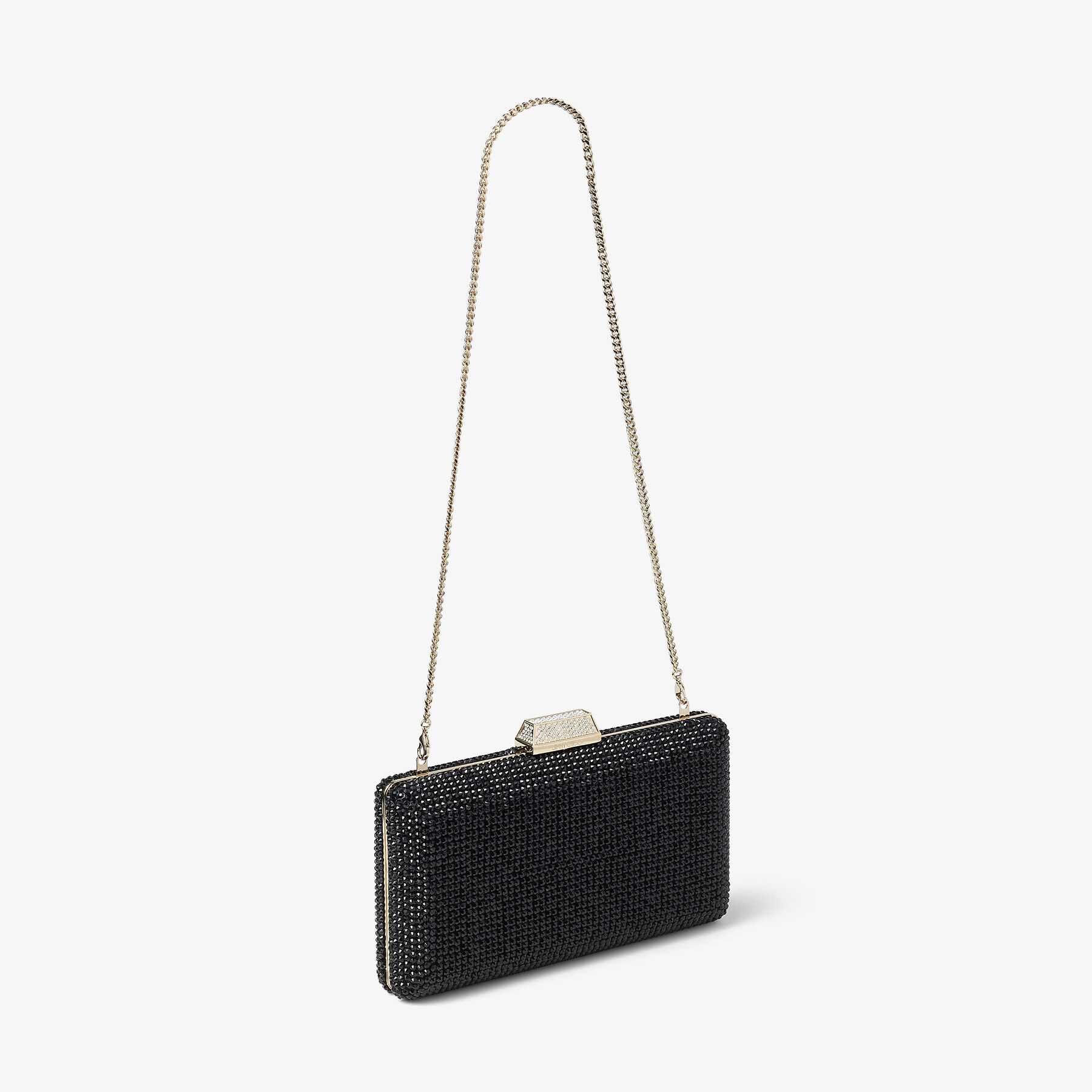 Black Suede Clutch Bag with Crystals CLEMMIE Summer 2022