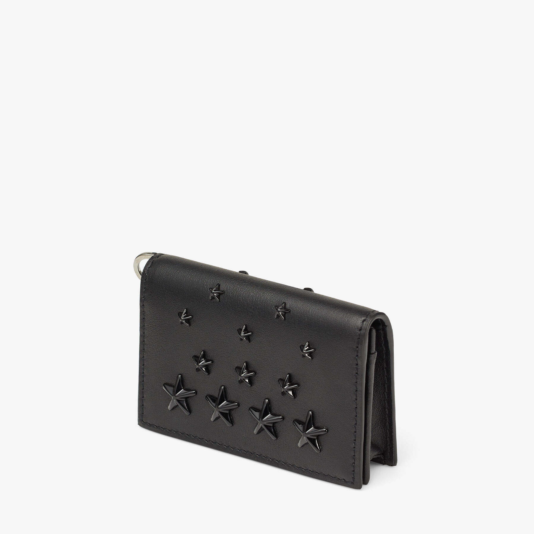 CLIFFY Black and Gunmetal Calf Leather Card Holder with Stars