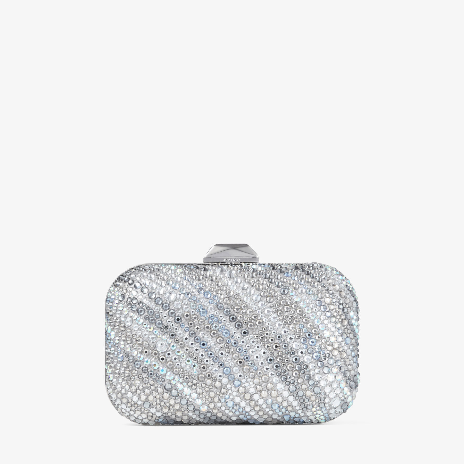 Cloud Silver Shimmer Suede Crystal Clutch Bag JIMMY CHOO