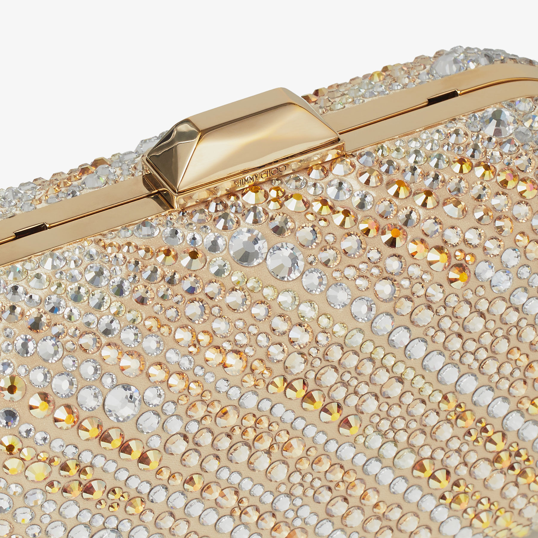 Cloud Gold Mix Satin Crystal Clutch JIMMY CHOO