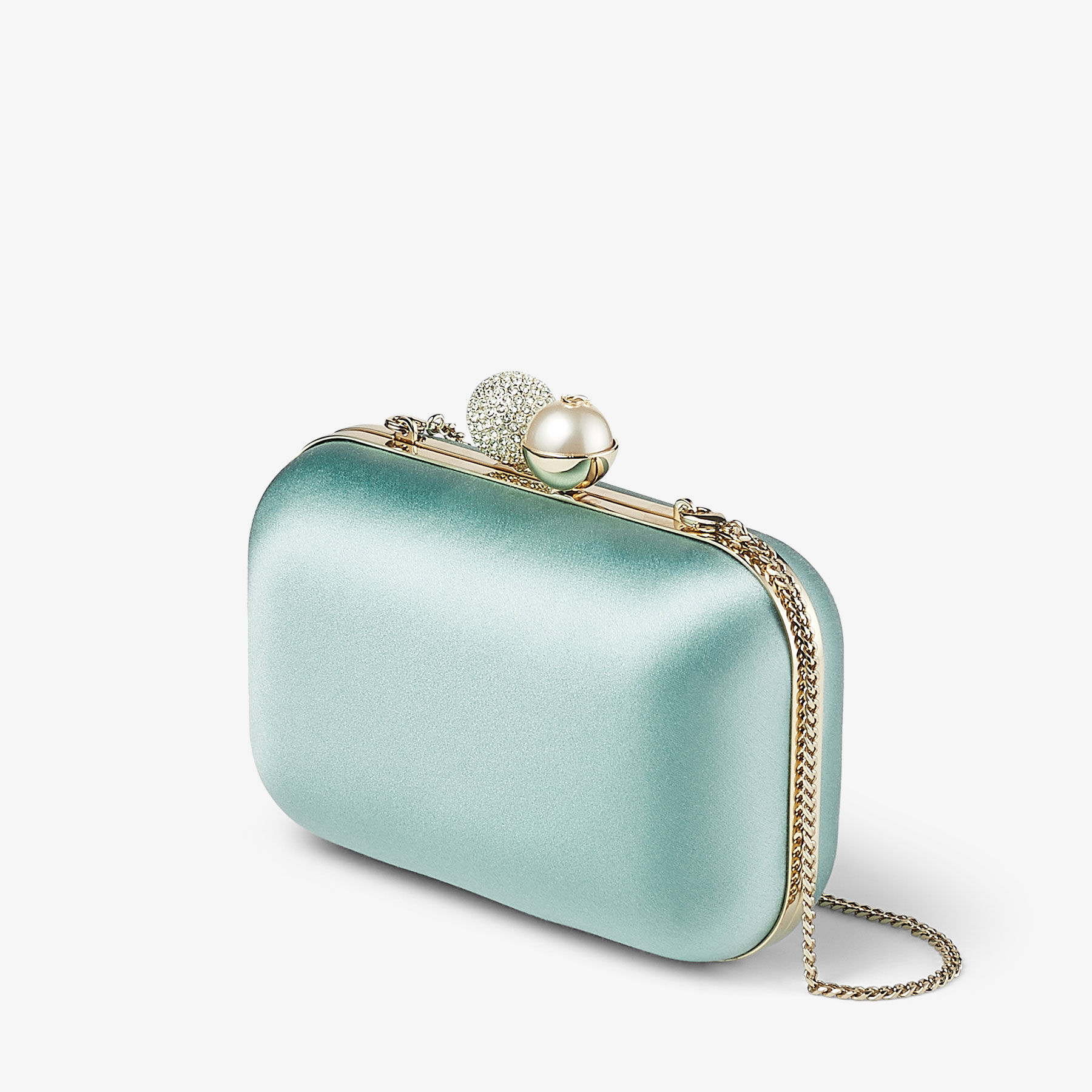 CLOUD Smoke Green Satin Clutch Bag with Pearl and Crystal Clasp