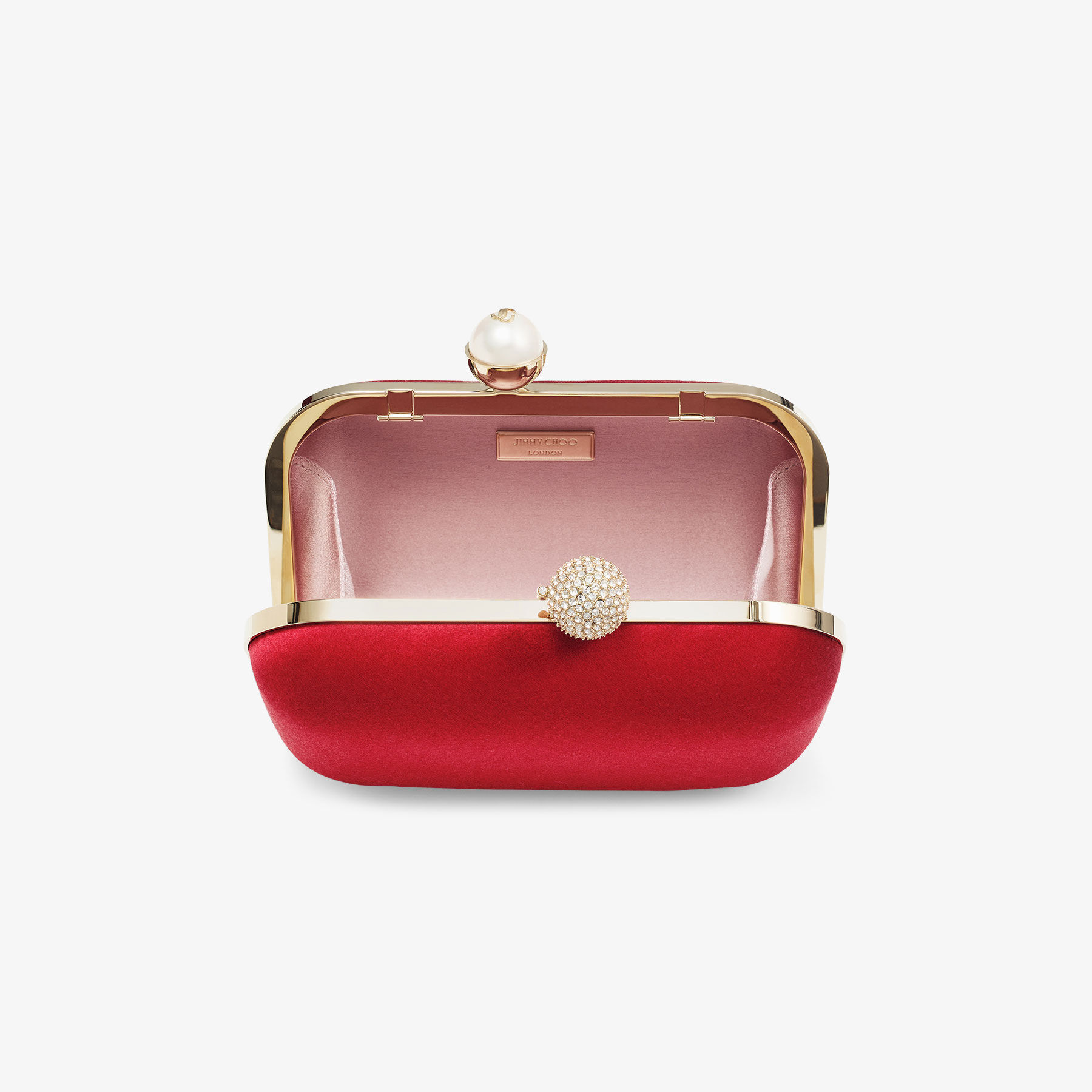 Cloud Ruby Red Satin Clutch Bag JIMMY CHOO