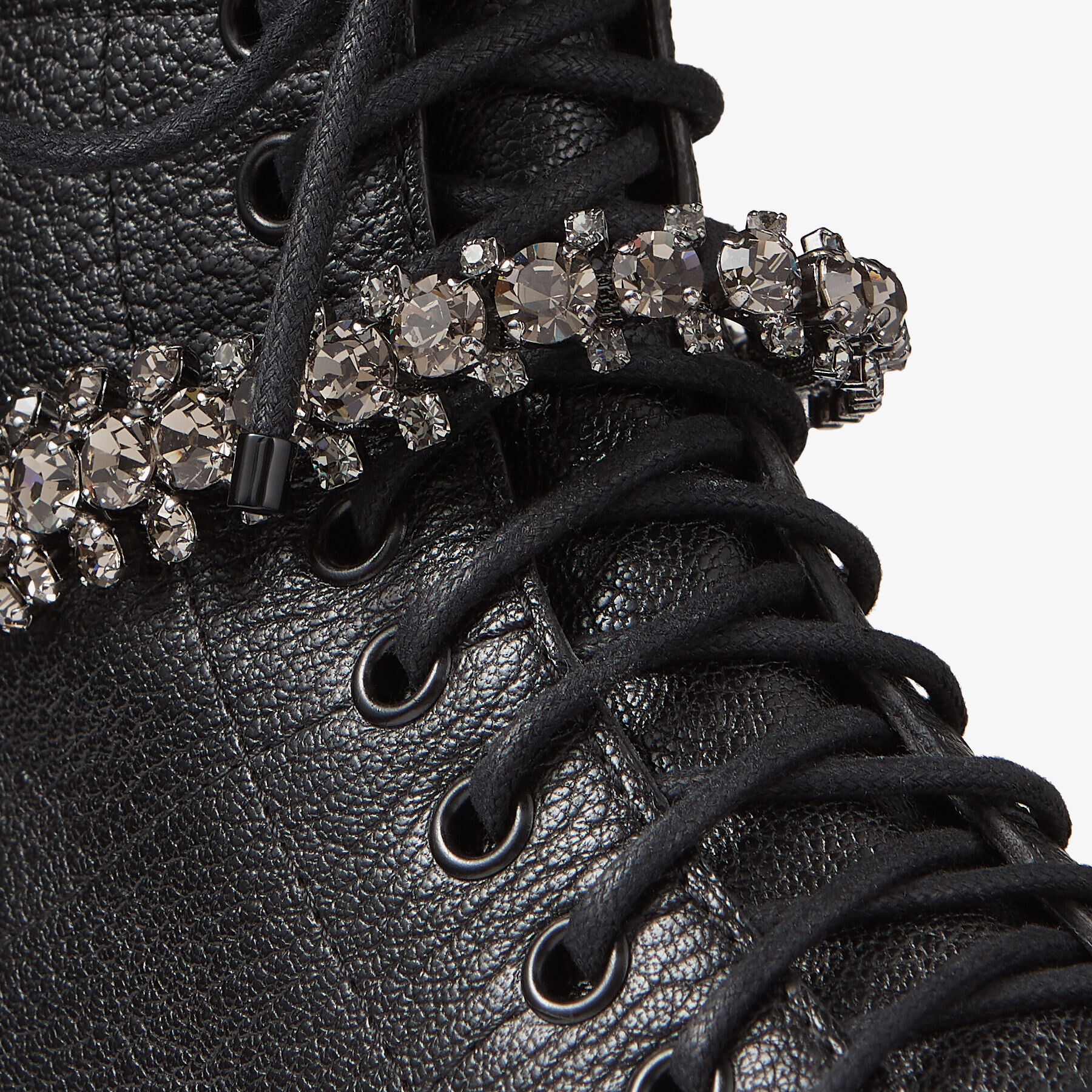 Black Grainy Leather Combat Boots with Crystal Detail CRUZ FLAT Autumn Winter 19 JIMMY CHOO