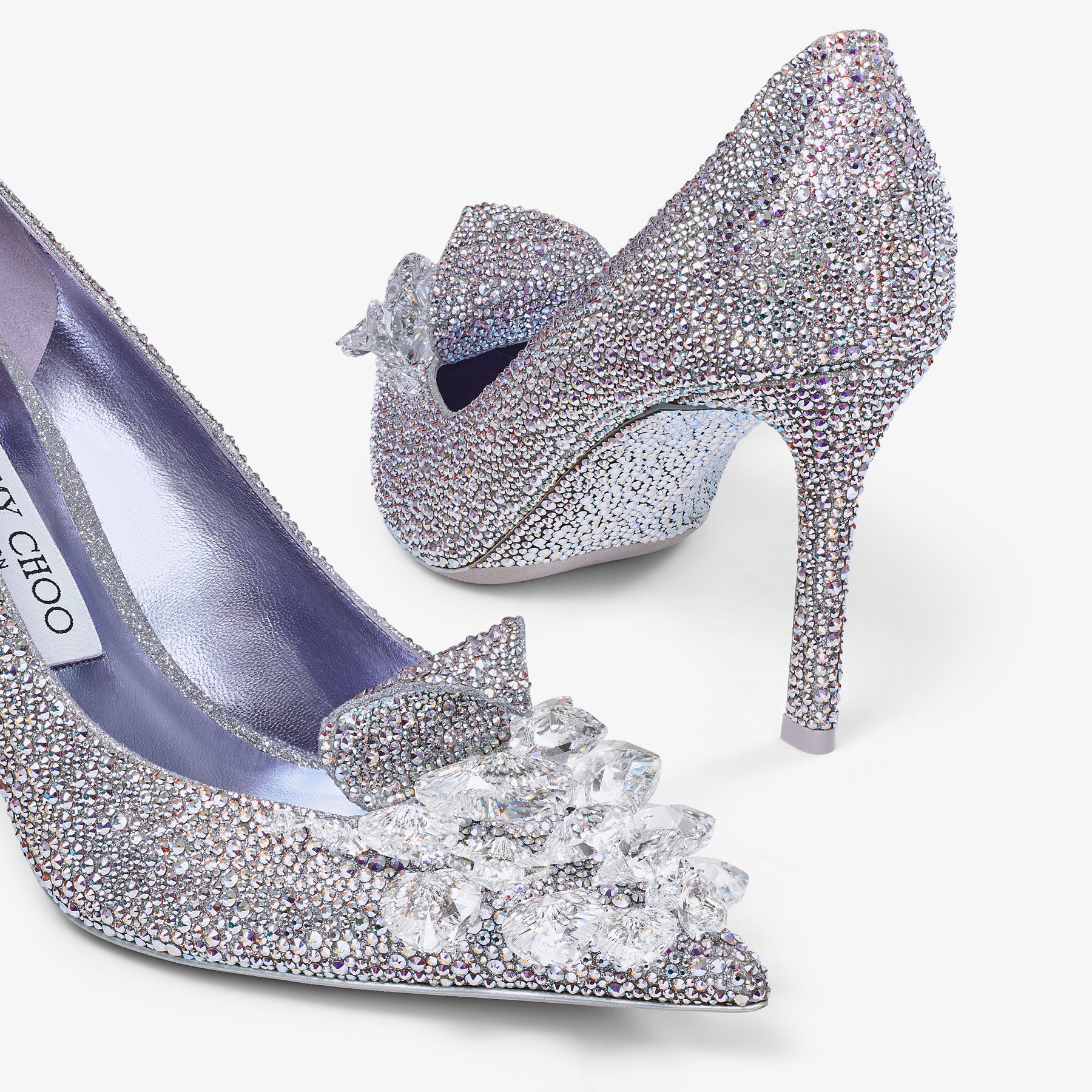 Crystal Slipper 85 Iridescent Crystal Pointed Toe Pumps with Hearts New Collection JIMMY CHOO