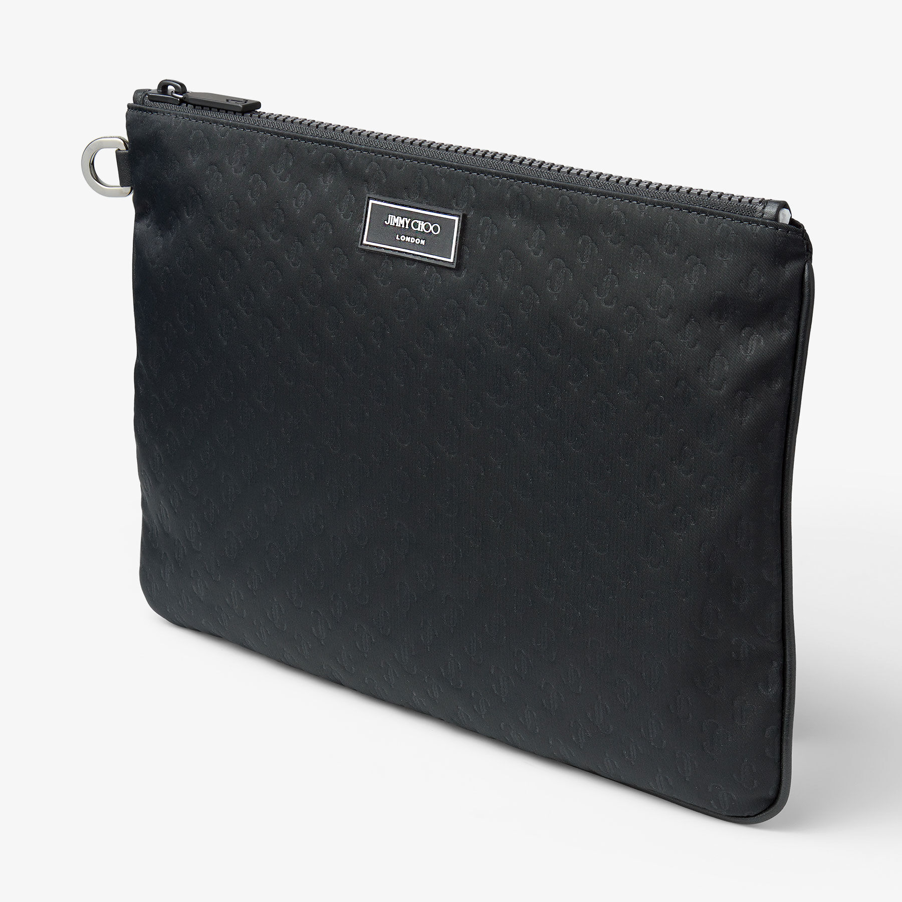 DEREK N Black JC Embossed Nylon Clutch Bag Spring 2023