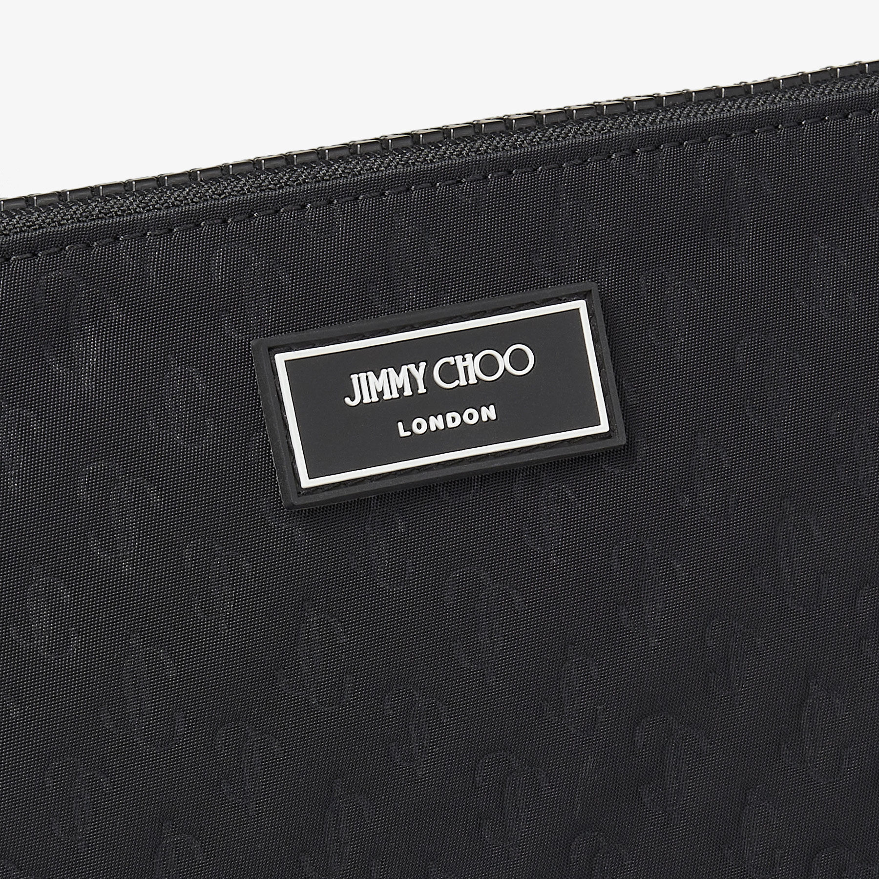 DEREK N Black JC Embossed Nylon Clutch Bag Spring 2023