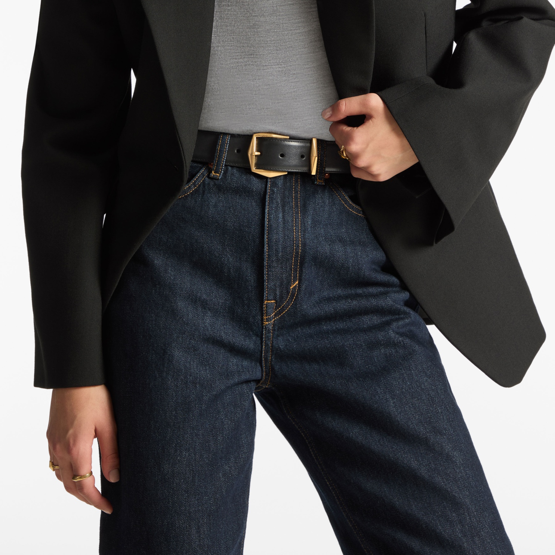 Diamond Black Leather Diamond Belt JIMMY CHOO