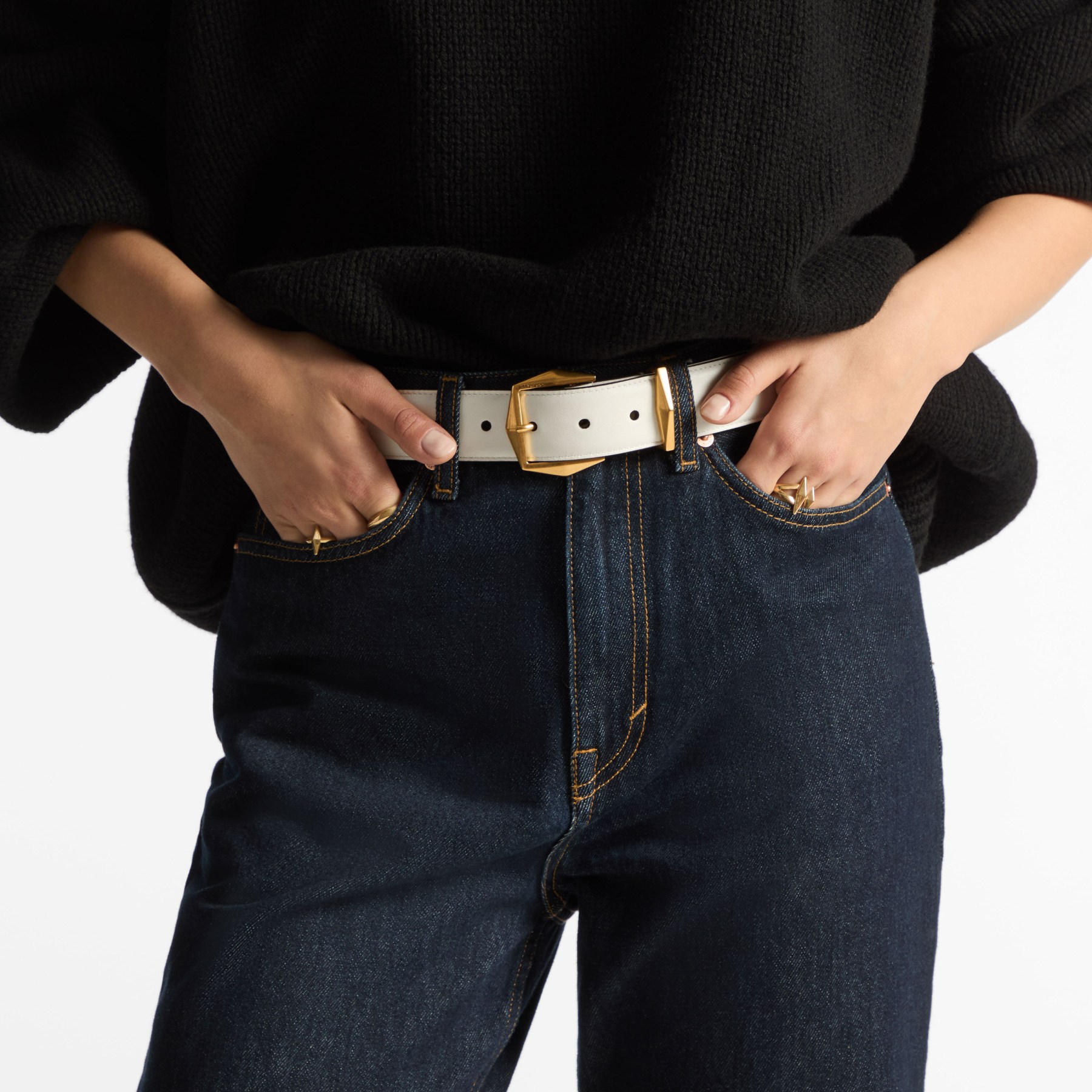 Diamond Latte Leather Diamond Belt JIMMY CHOO