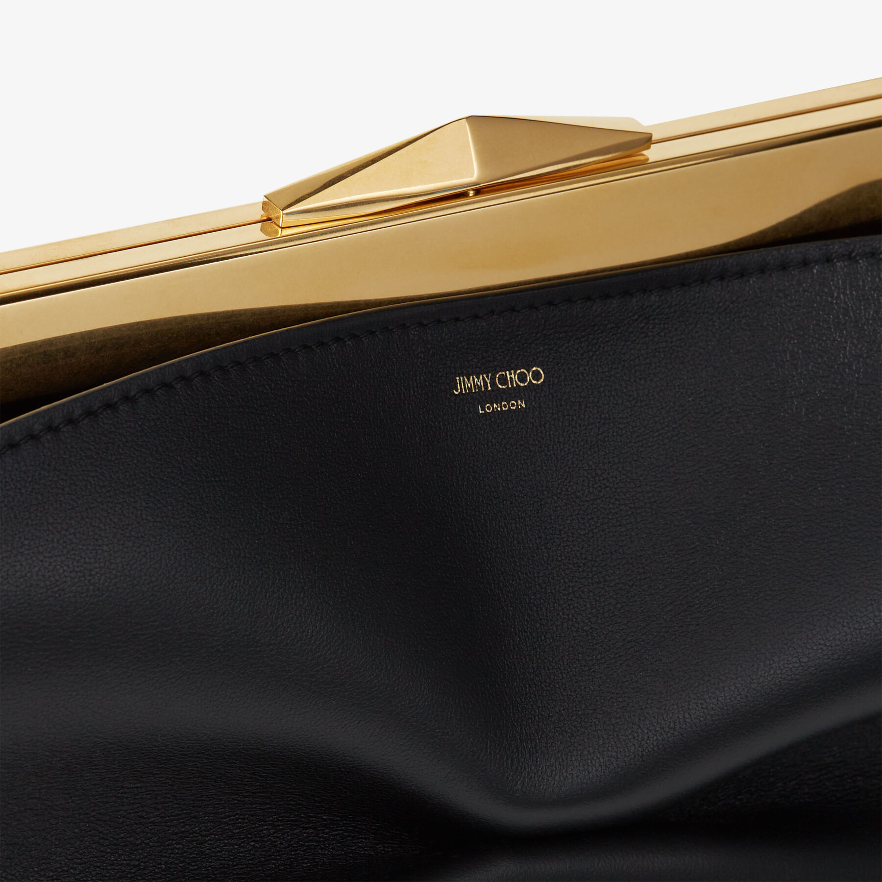 DIAMOND FRAME CLUTCH Black Soft Calf Leather Clutch Bag with Chain Strap Spring 2023 collection JIMMY CHOO