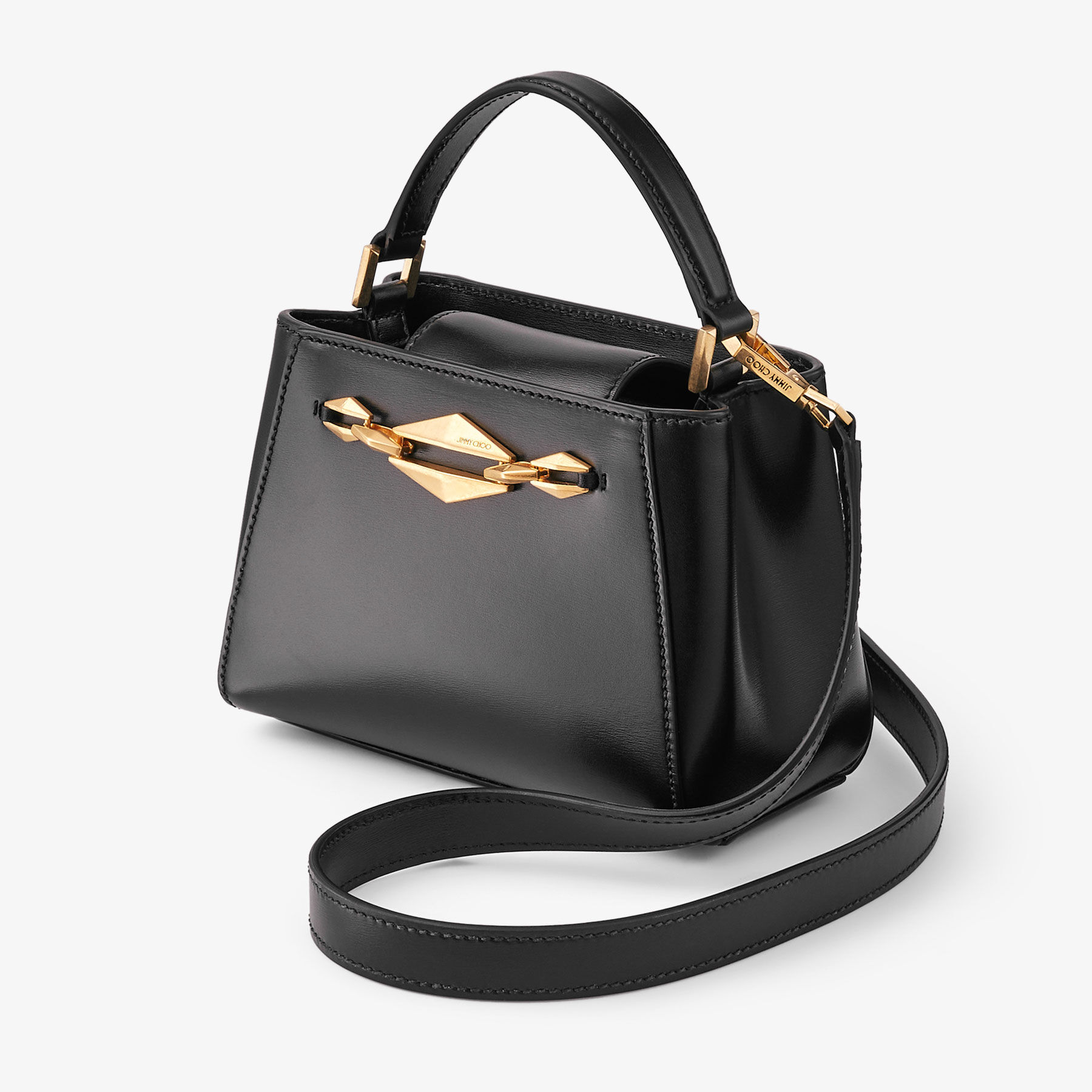 Diamond Link Top Handle Black Calf Leather Top Handle Bag JIMMY CHOO