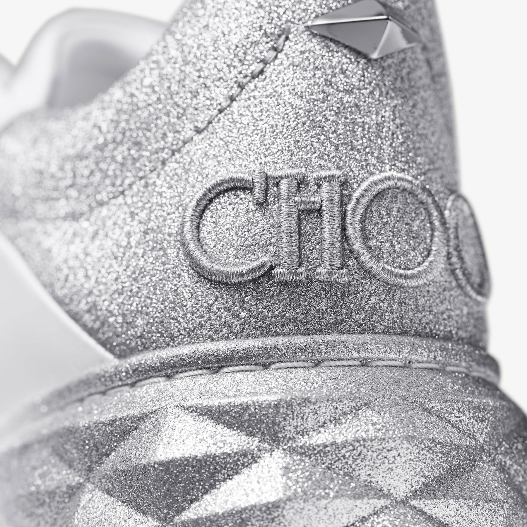 Diamond Maxi F II White Silver Nappa Leather Glitter Trainers JIMMY CHOO