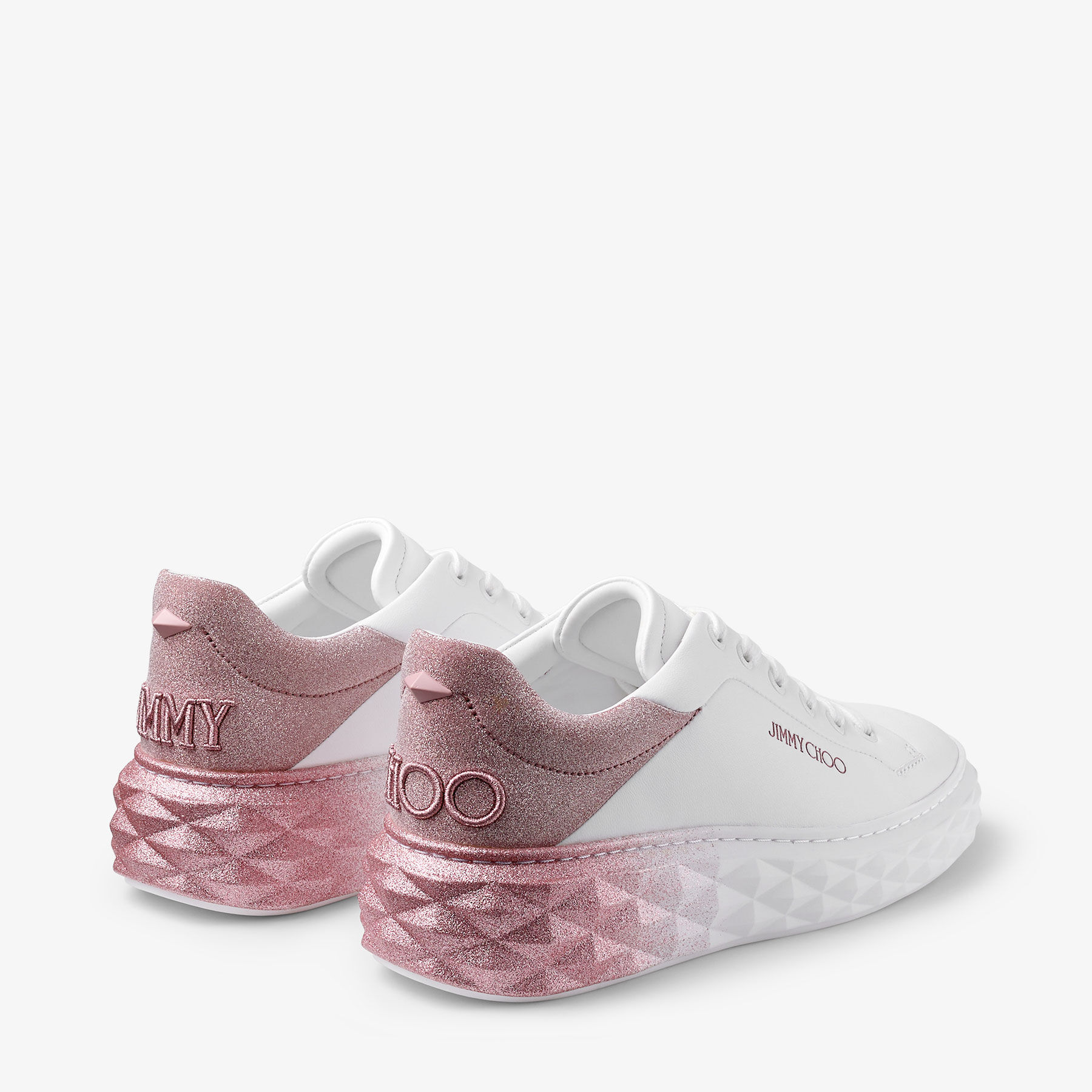 Diamond Maxi F II Sneaker aus weiBem und rosefarbenem Nappaleder mit Glitzer JIMMY CHOO