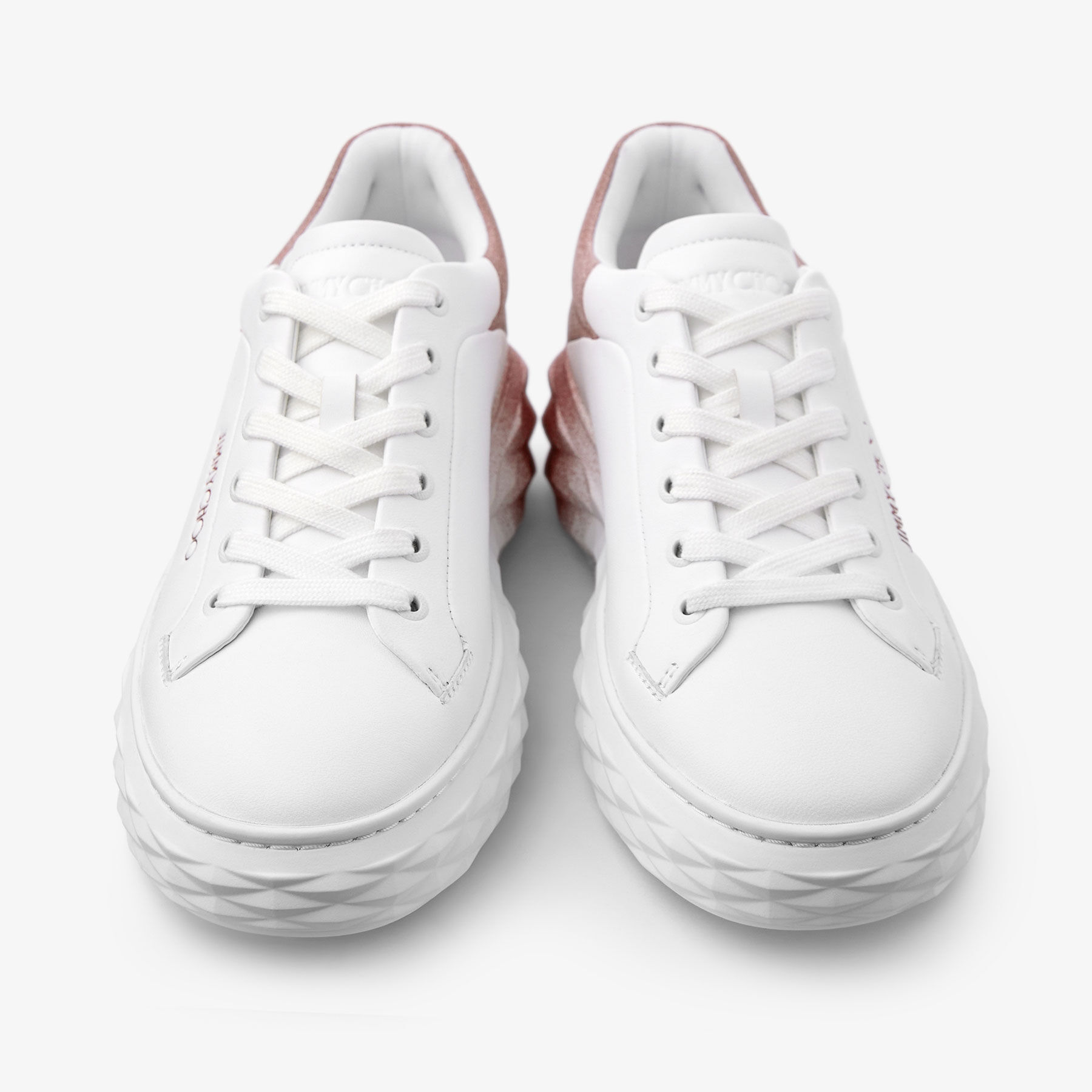 Diamond Maxi/F II | Sneaker aus weißem und roséfarbenem Nappaleder mit  Glitzer | JIMMY CHOO