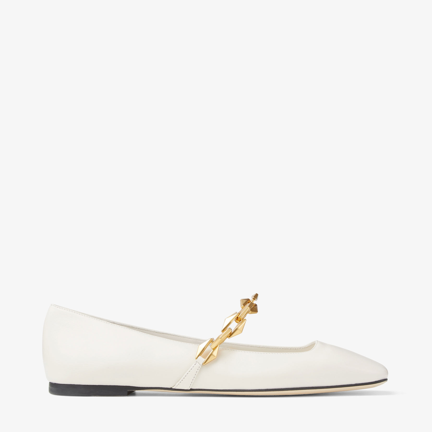 DIAMOND TILDA FLAT Latte Nappa Leather Flats with Chain Autumn
