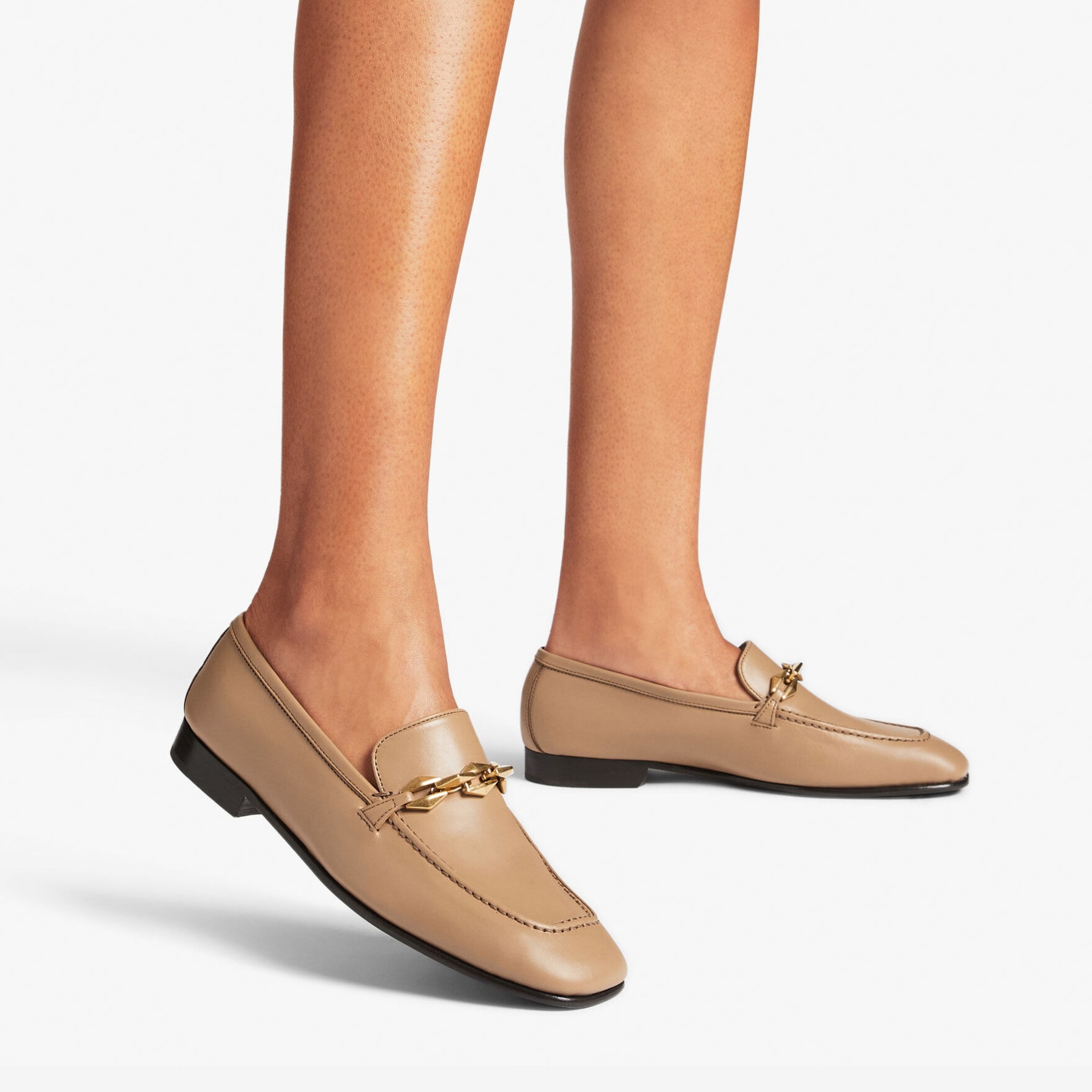 Diamond Tilda Loafer Biscuit Calf Leather Loafers with Diamond Chain New Collection JIMMY CHOO