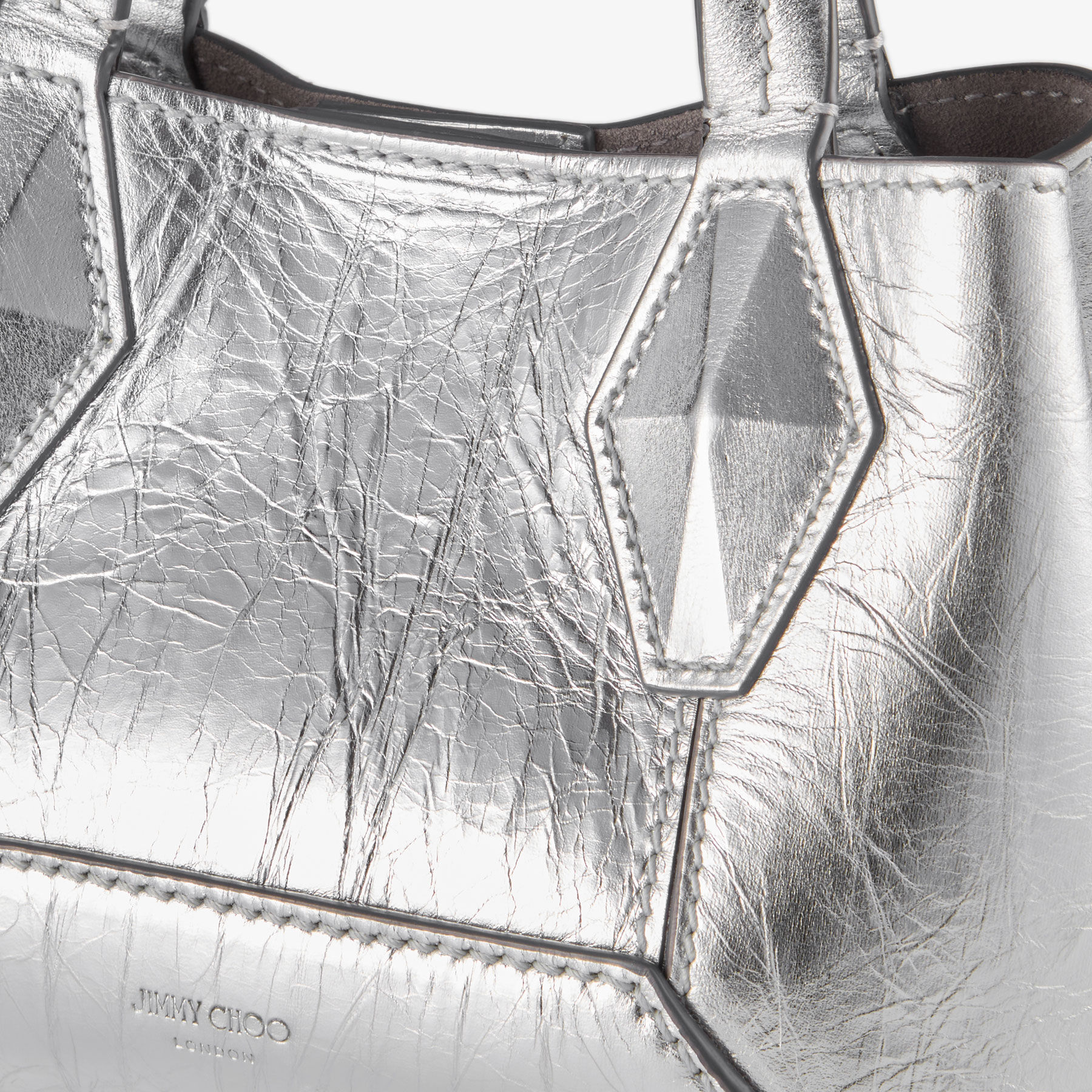 Diamond Tote XS Mini Tasche aus silberfarbenem metallischem Vintage Leder JIMMY CHOO