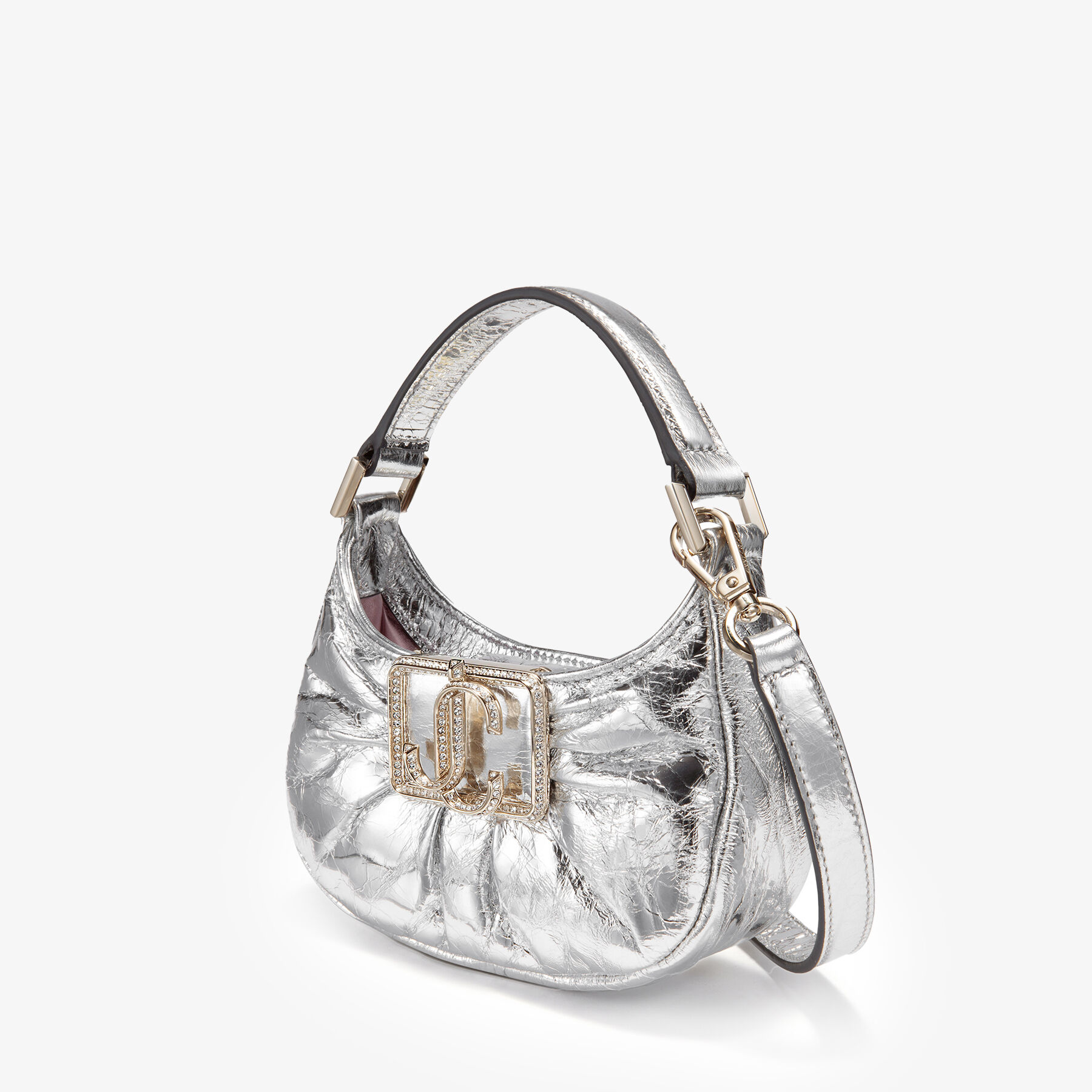 Edie Hobo Mini Mini Tasche aus silberfarbenem metallischem Vintage Leder JIMMY CHOO