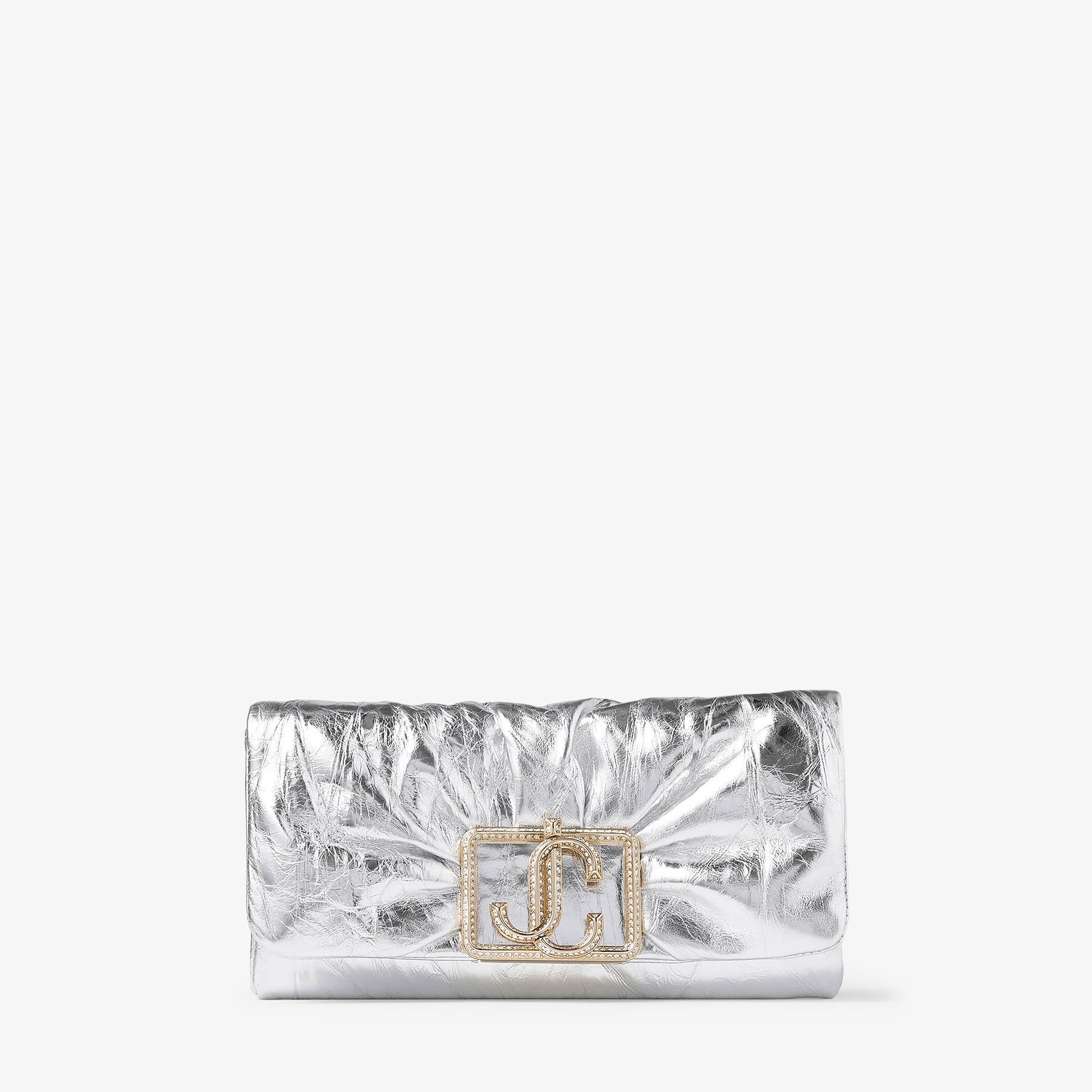 Edie Wallet With Chain Mini Tasche aus silberfarbenem metallischem Vintage Leder JIMMY CHOO