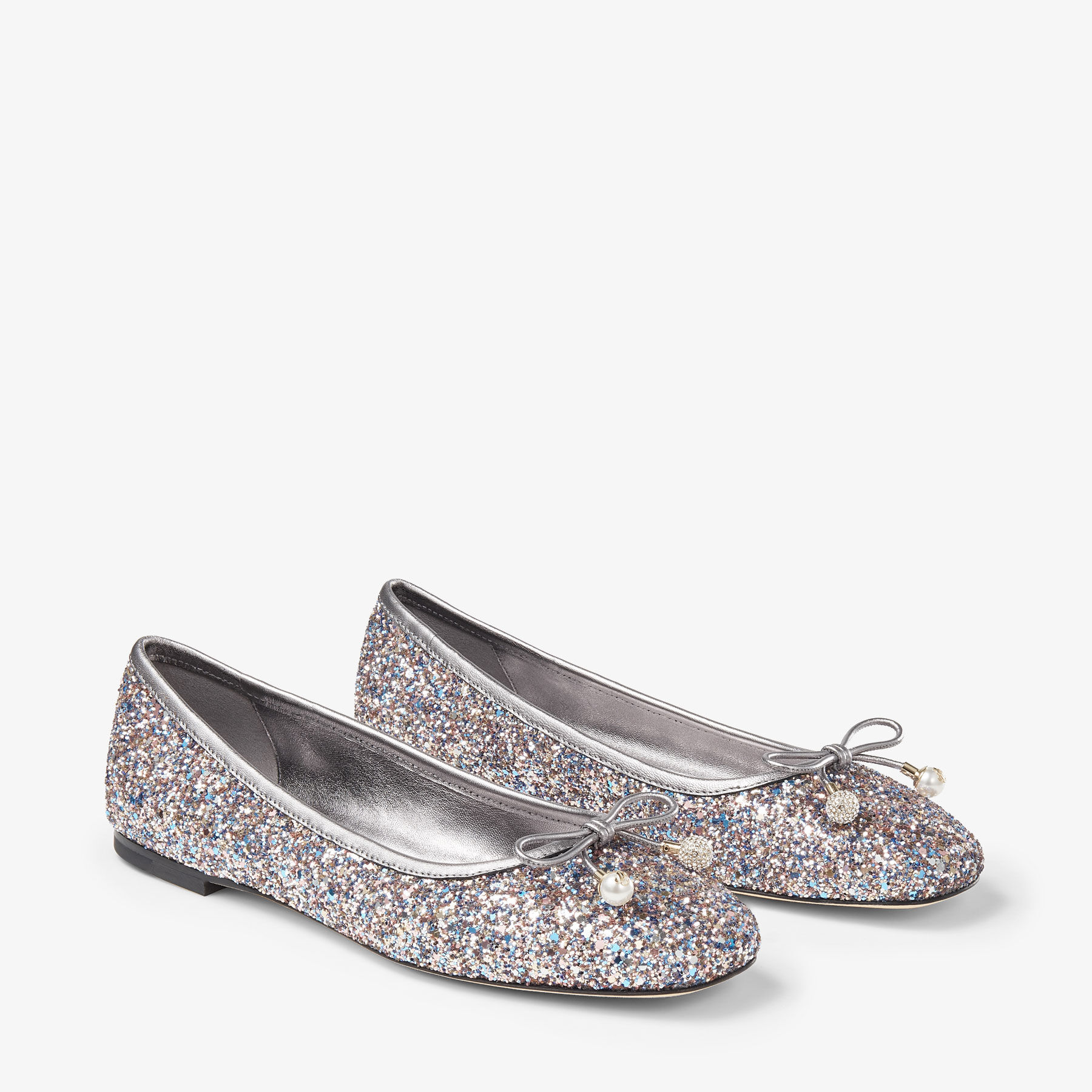 White sparkle flat top shoes