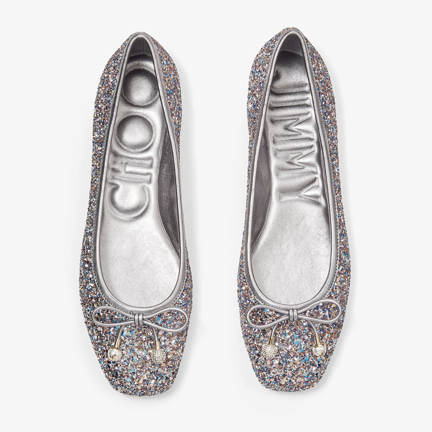 Elme Flat Sprinkle Glitter Fabric Flats with Pearl Embellishment