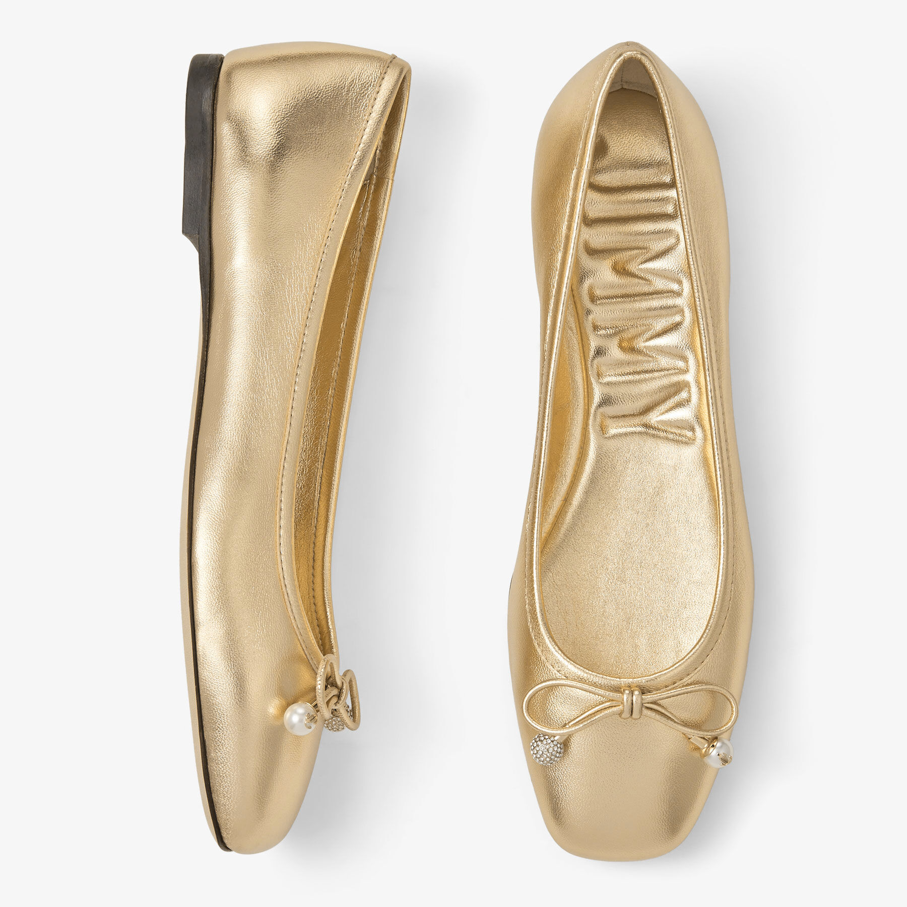 ELME FLAT | Gold Metallic Nappa Leather Flats with Pearl 