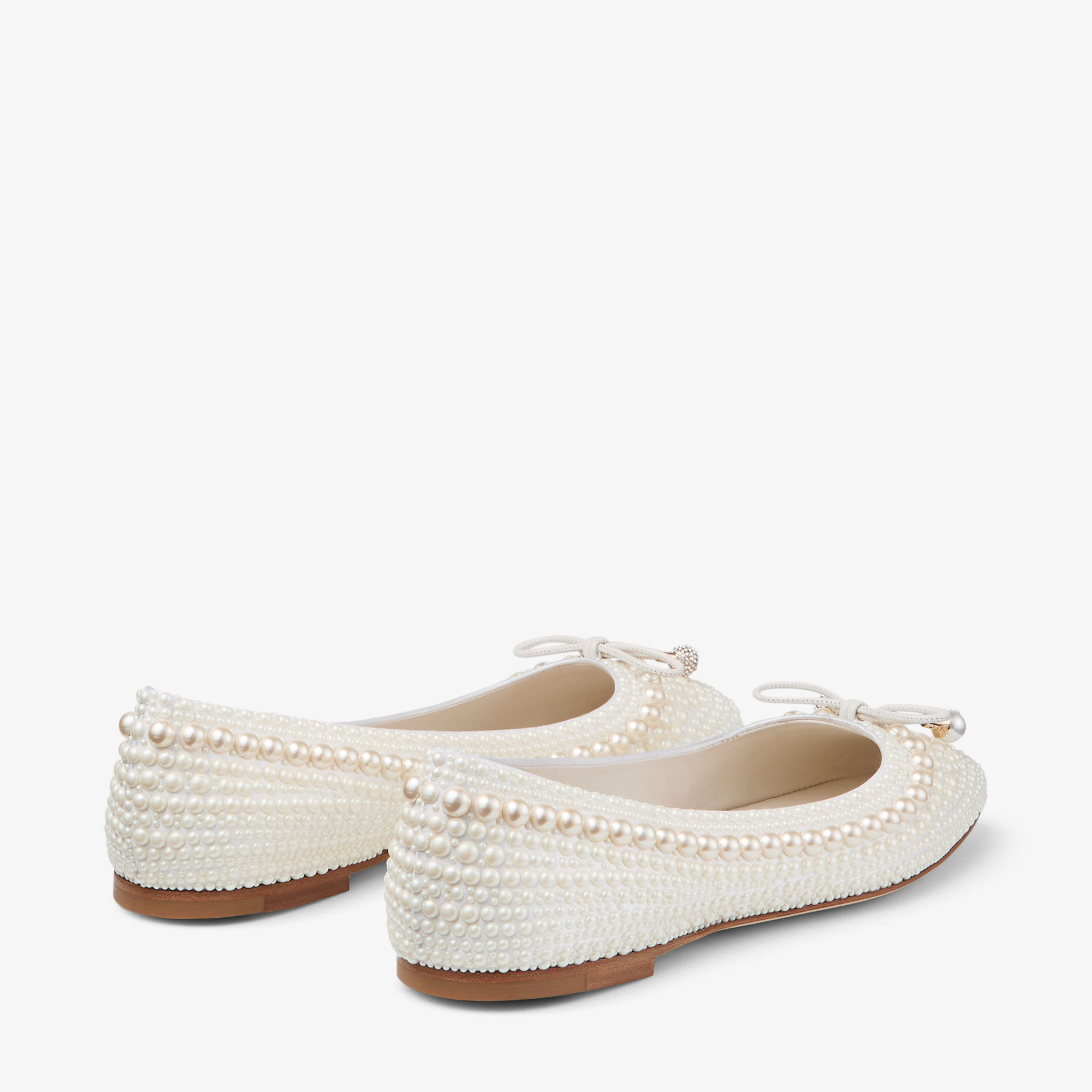 Elme Flat White Satin Pearl Flats JIMMY CHOO