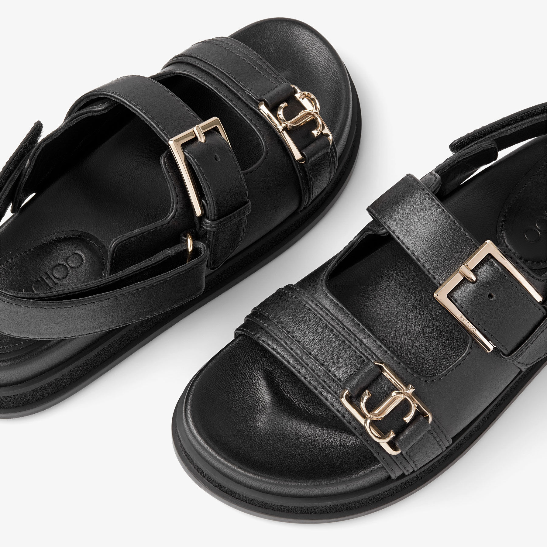 Elyn Flat Black Calf Leather Flat Sandals JIMMY CHOO