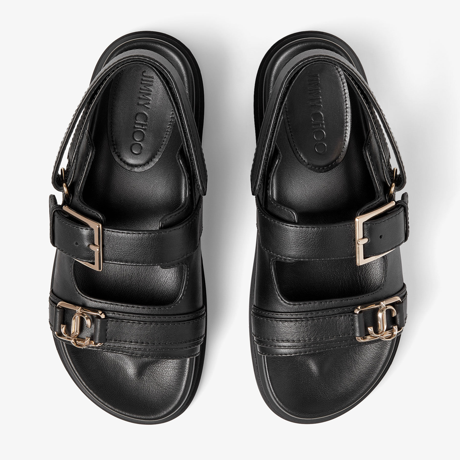 Elyn Flat Black Calf Leather Flat Sandals JIMMY CHOO
