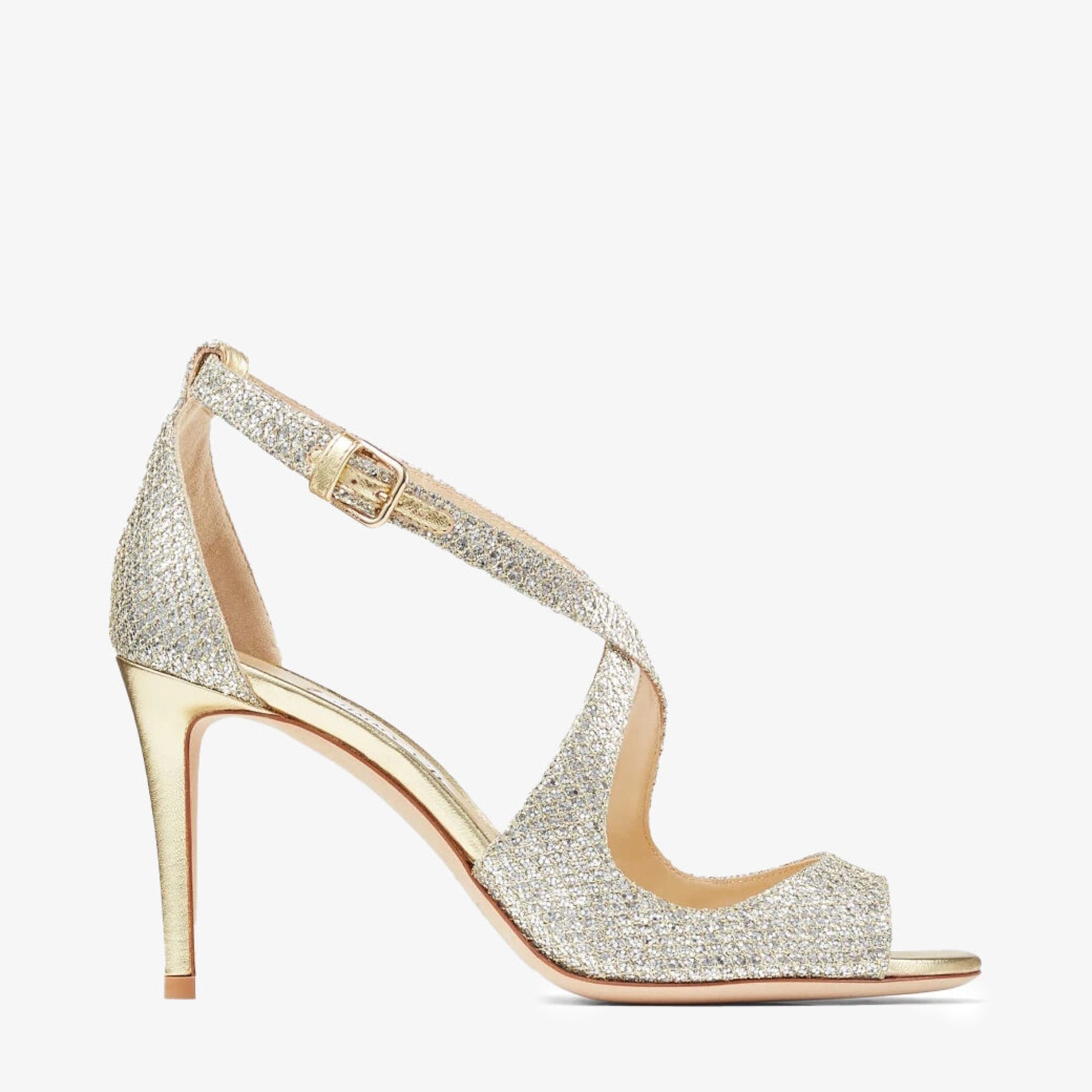 Gold Glitter Fabric Sandals EMILY 85 Women s Collection JIMMY CHOO