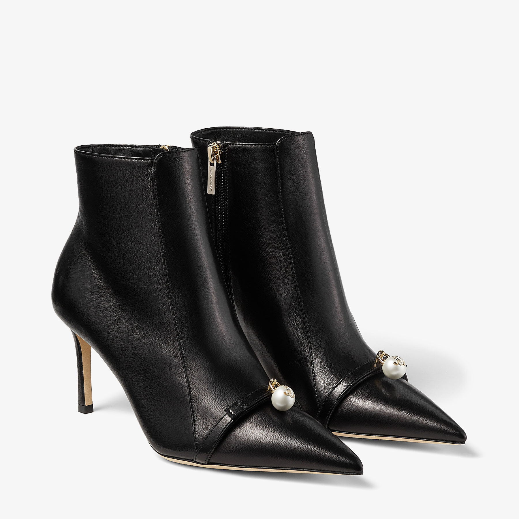 FELICITIE AB 75 | Black Nappa Leather Boots with Pearl
