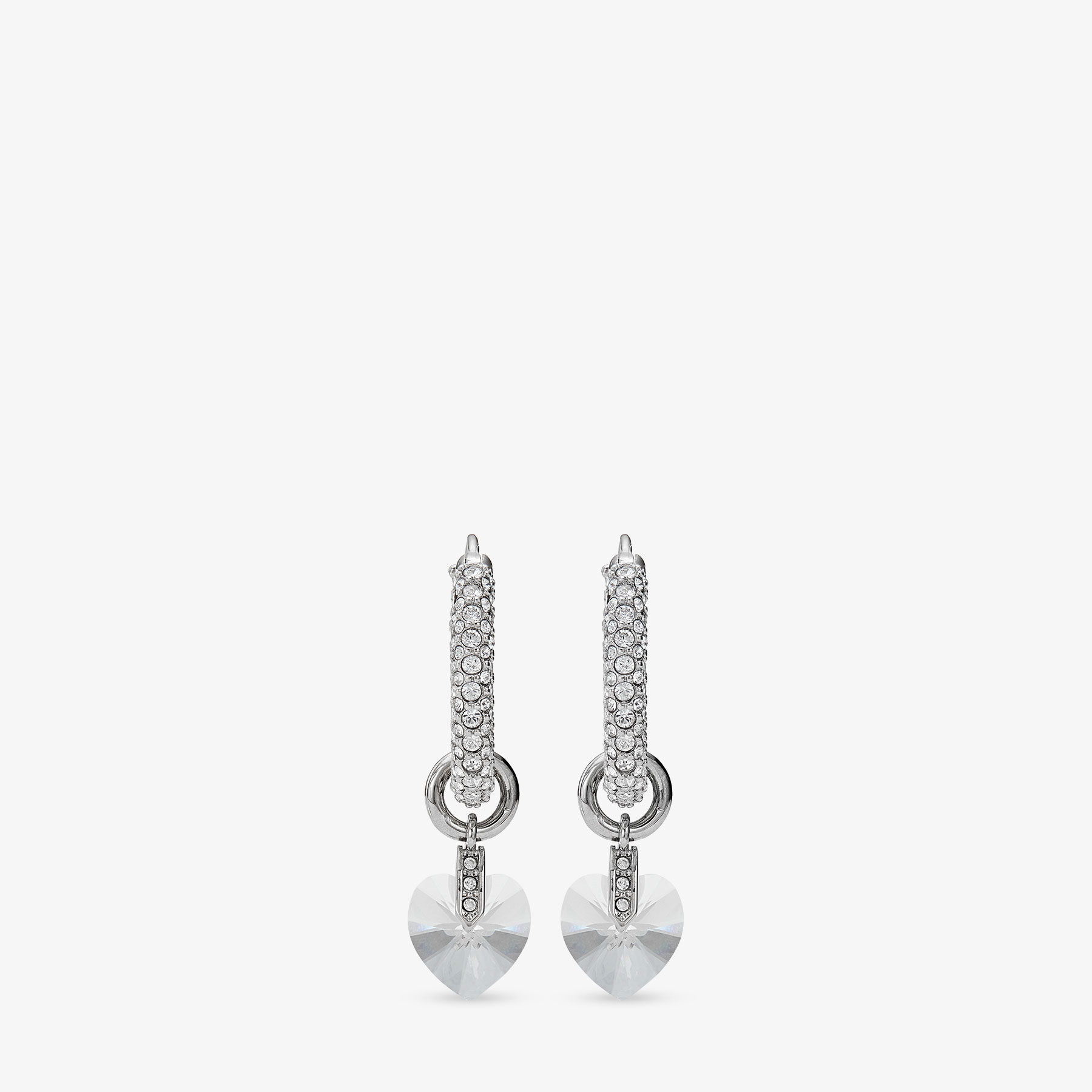 Heart Hoops Silver Finish Heart Hoop Earrings with Crystals