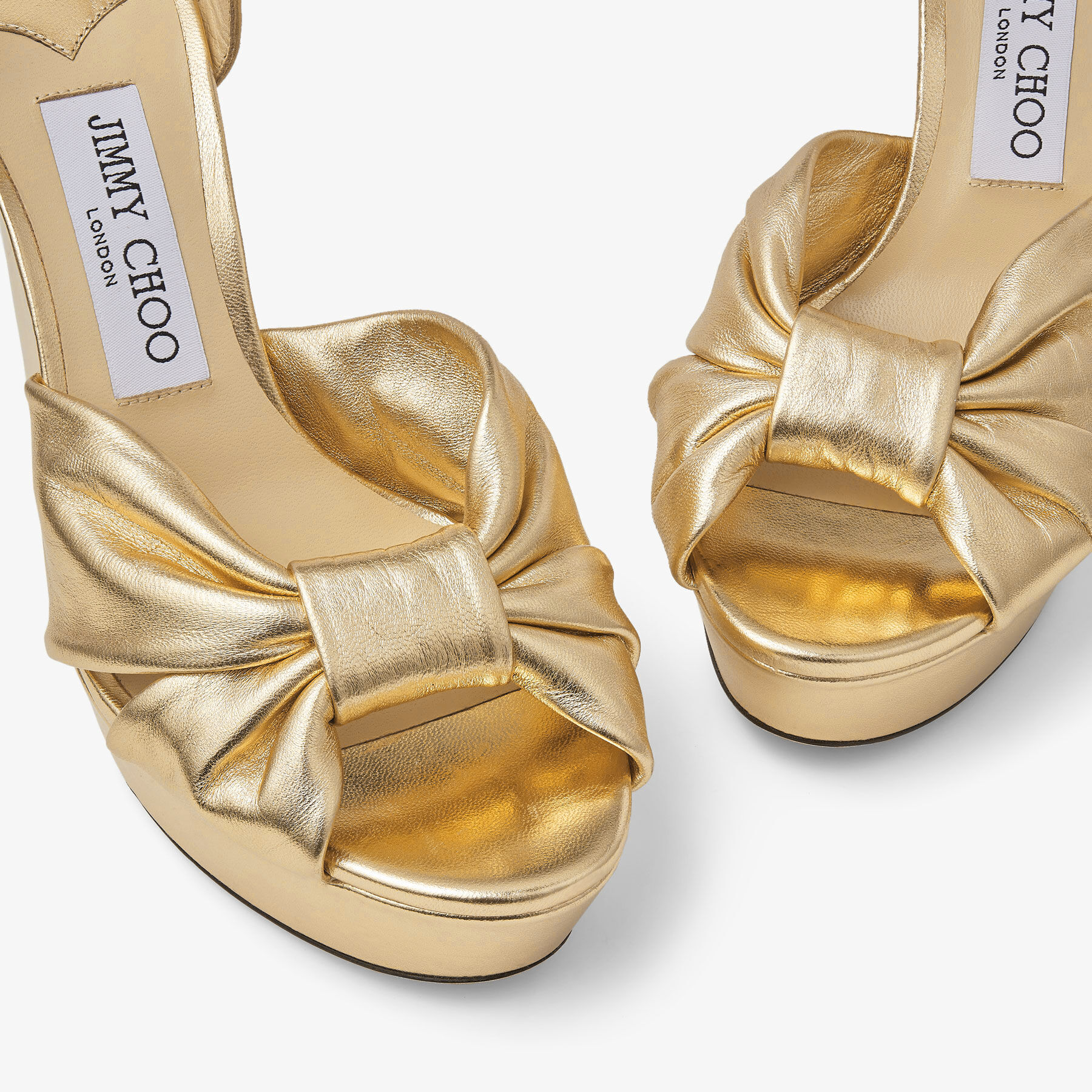 HELOISE 120 Gold Metallic Nappa Leather Platform Sandals Summer Collection JIMMY CHOO