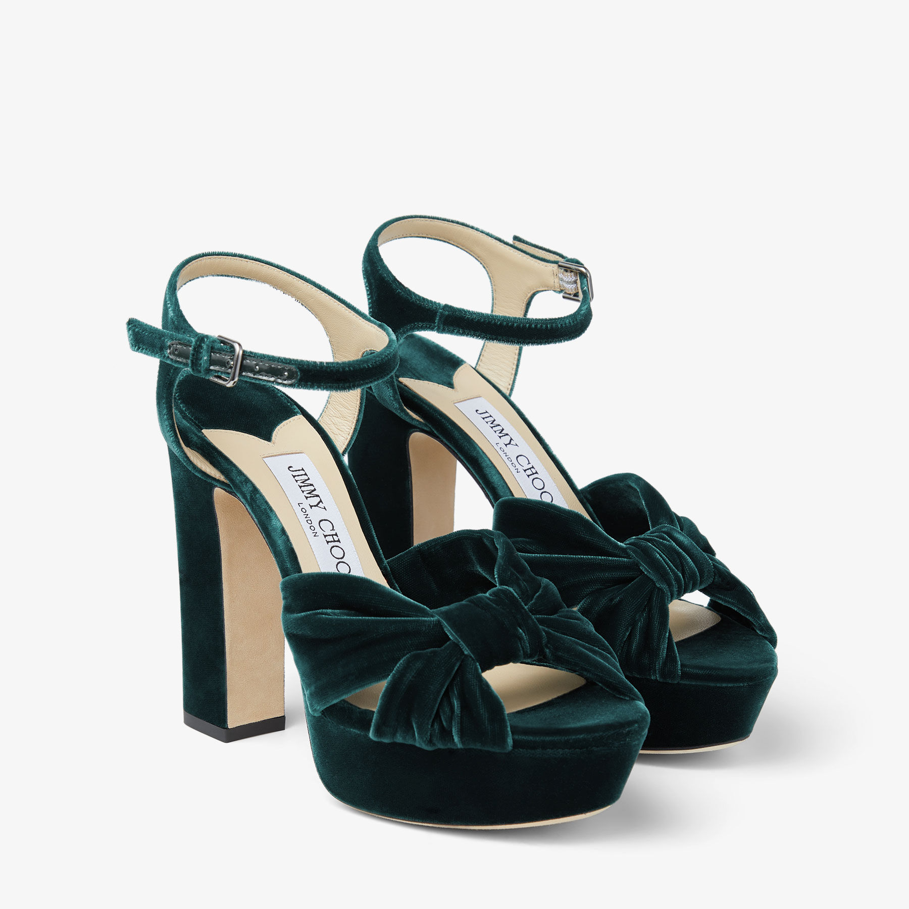 Green velvet platform top sandals