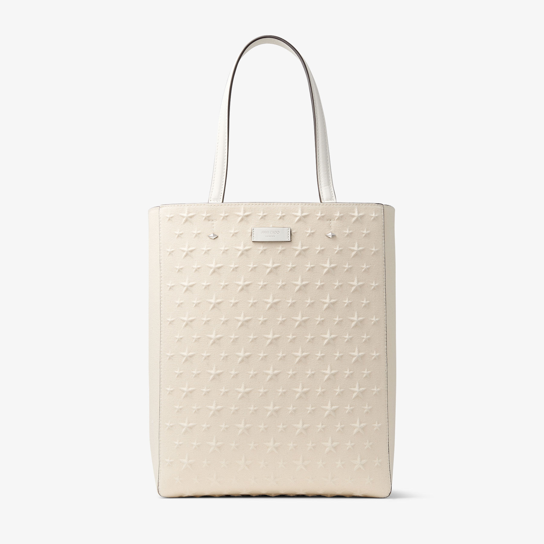 Lenny |Natural/Silver Embossed Canvas Tote Bag| JIMMY CHOO