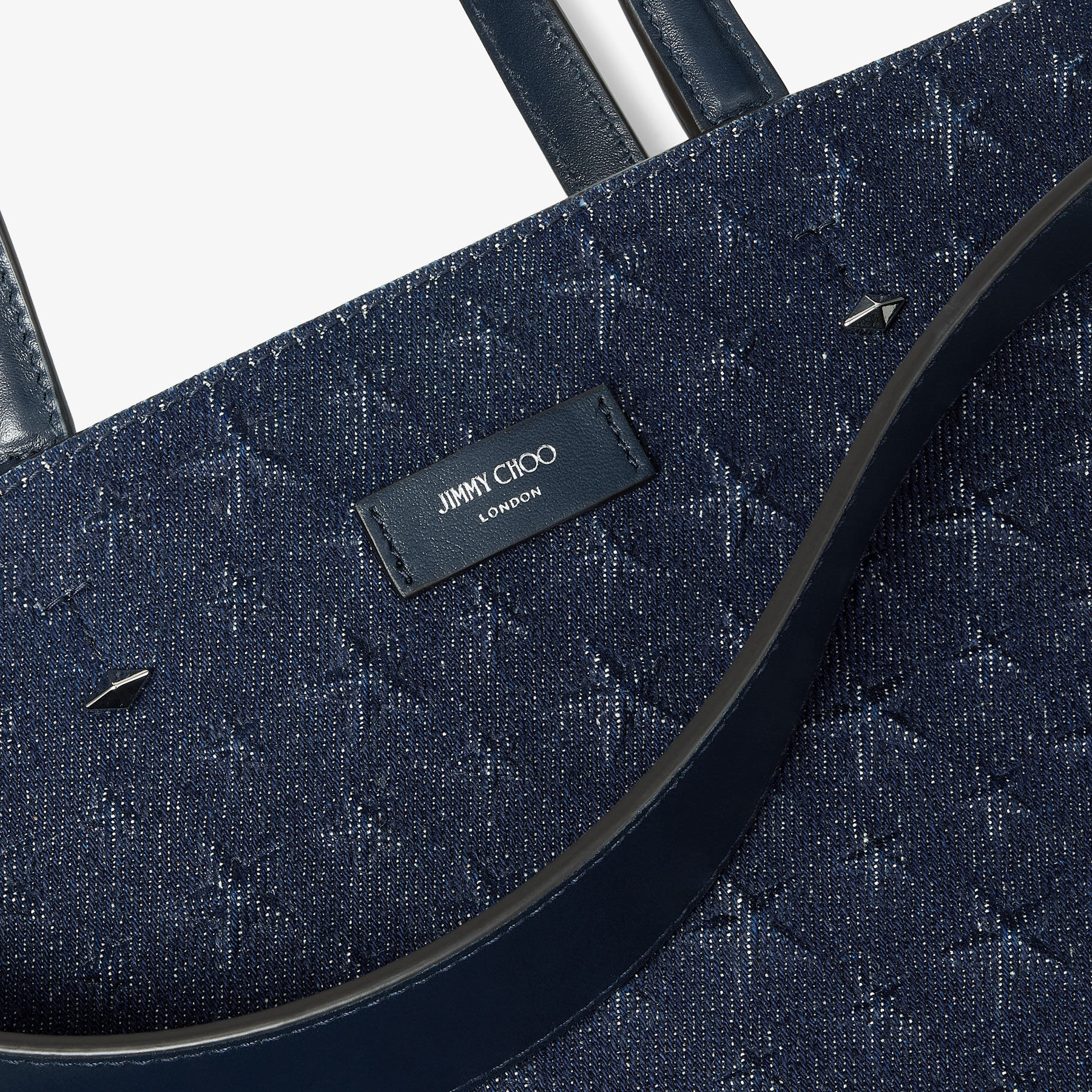Lenny Dark Denim Silver Embossed Denim Tote Bag JIMMY CHOO